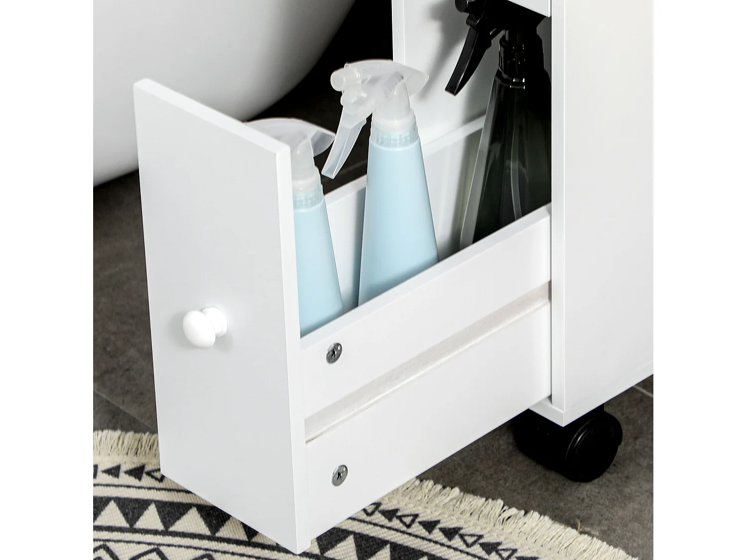 Mobiletto salvaspazio bagno con 4 ruote 16x49.5x66cm bianco