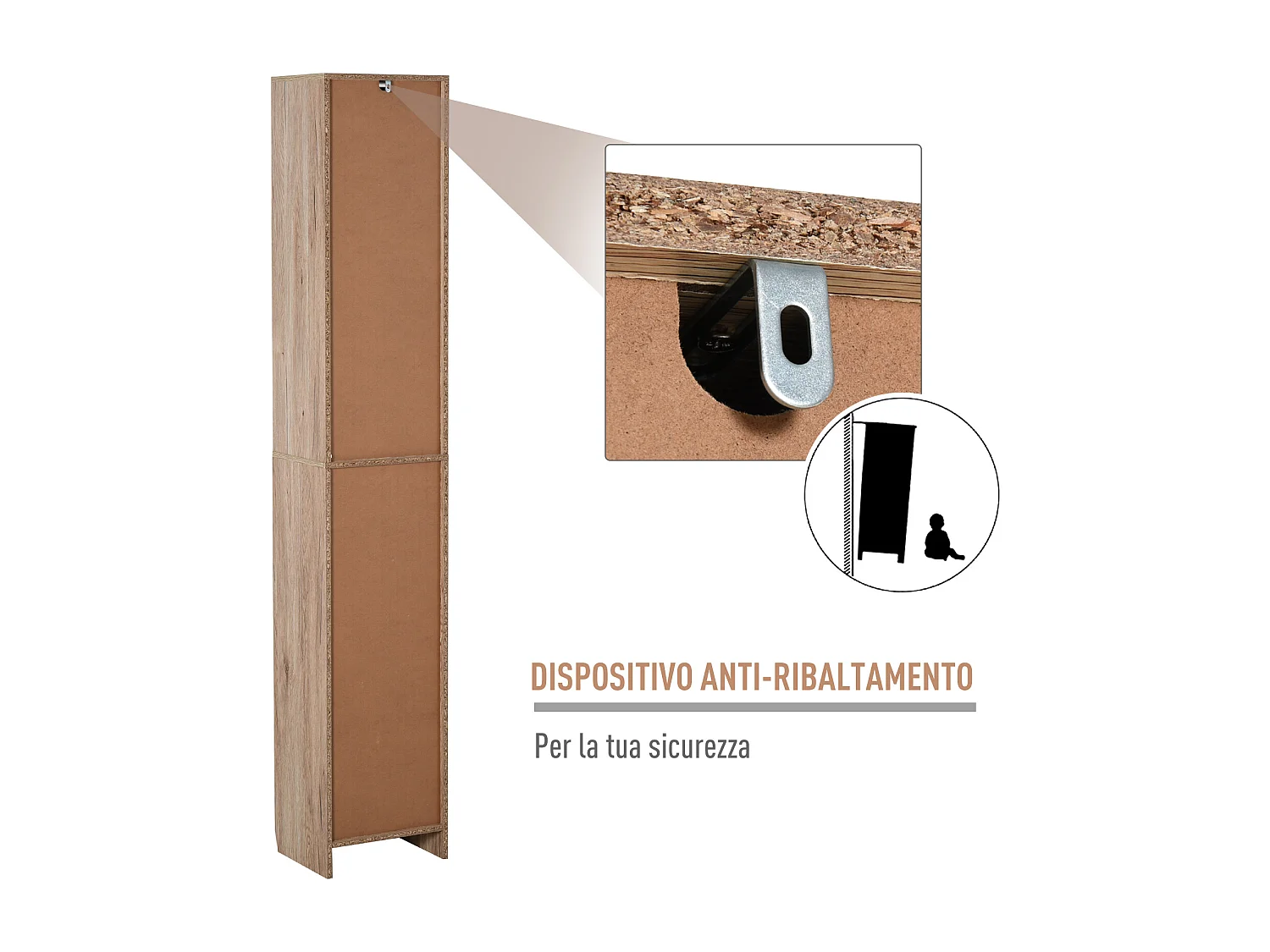 Scaffale salvaspazio per bagno in legno con 2 armadietti e 6 ripiani