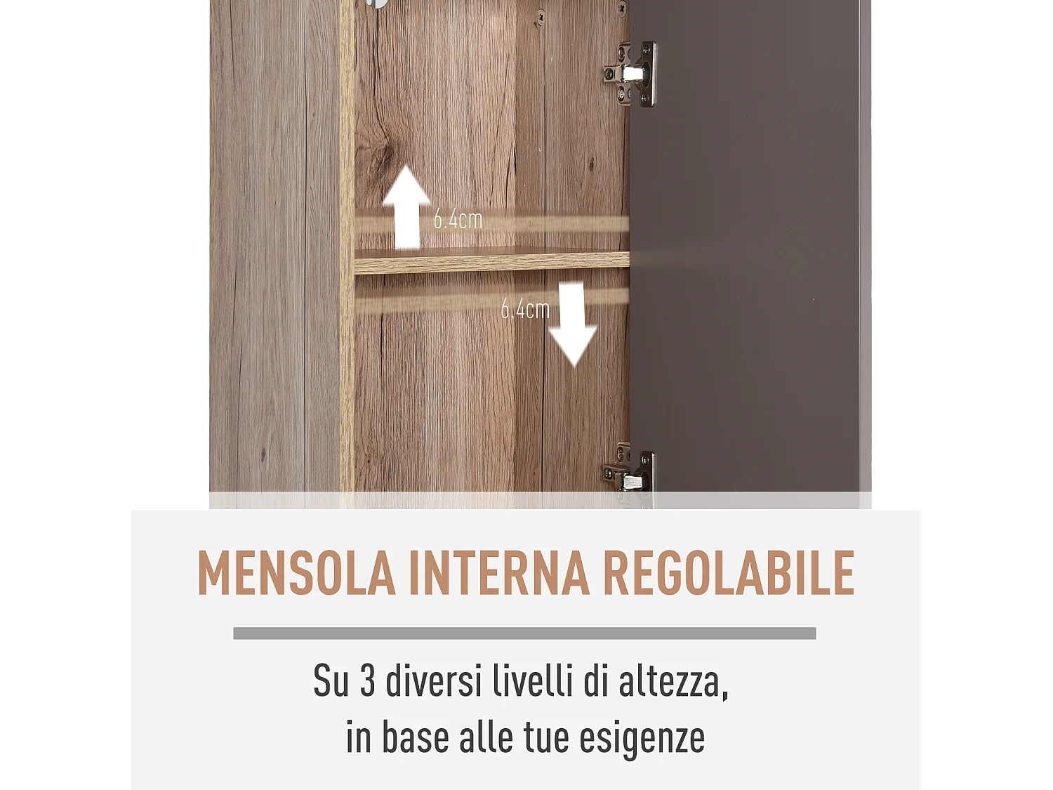 Scaffale salvaspazio per bagno in legno con 2 armadietti e 6 ripiani