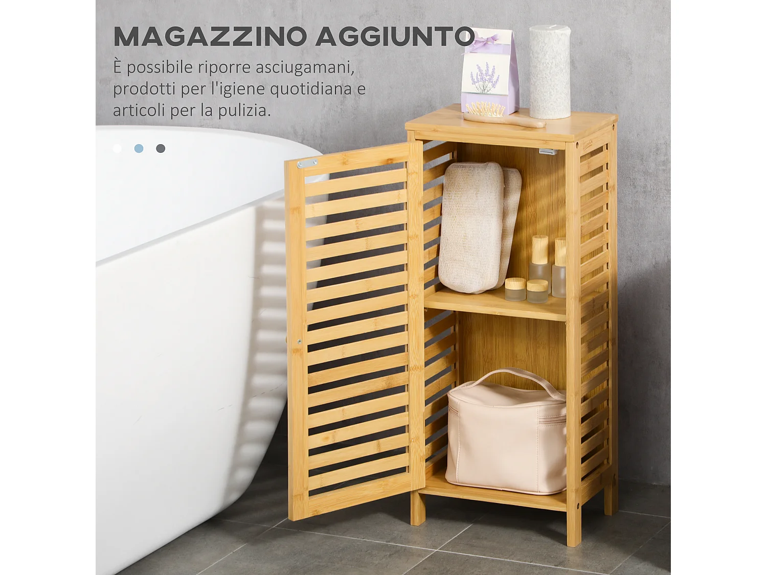 Armadietto bagno in bambù con ripiano interno regolabile