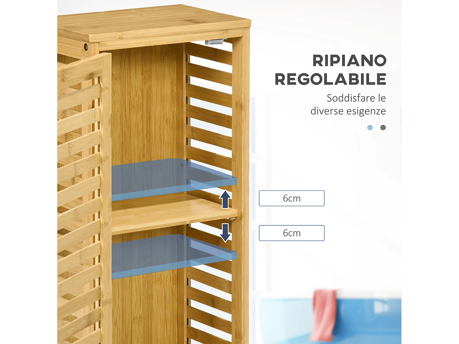 Armadietto bagno in bambù con ripiano interno regolabile