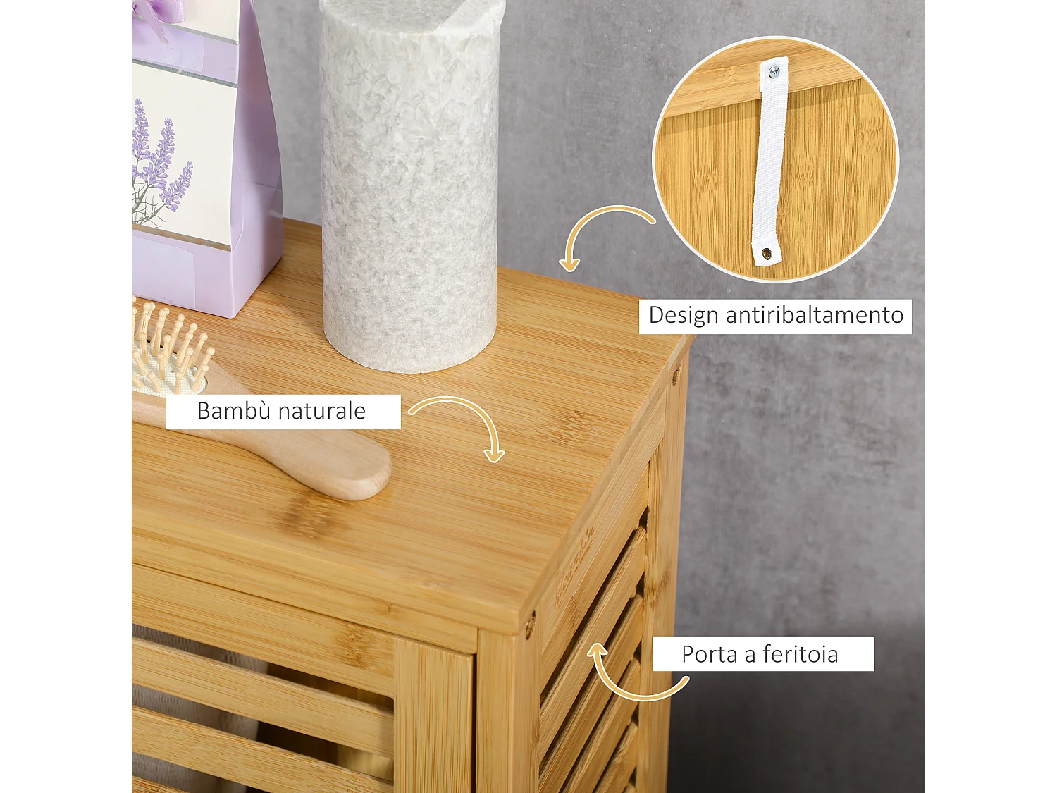 Armadietto bagno in bambù con ripiano interno regolabile