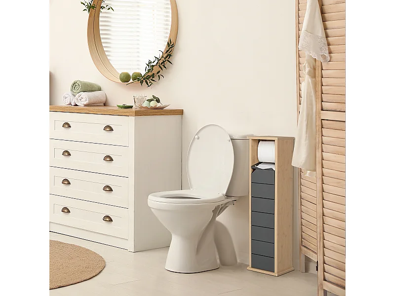 Mobiletto a colonna per bagno bambù e legno grigio