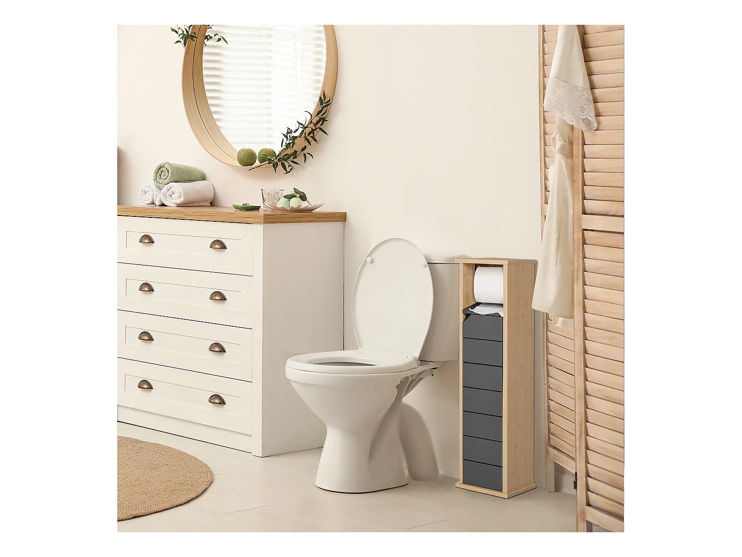 Mobiletto a colonna per bagno bambù e legno grigio