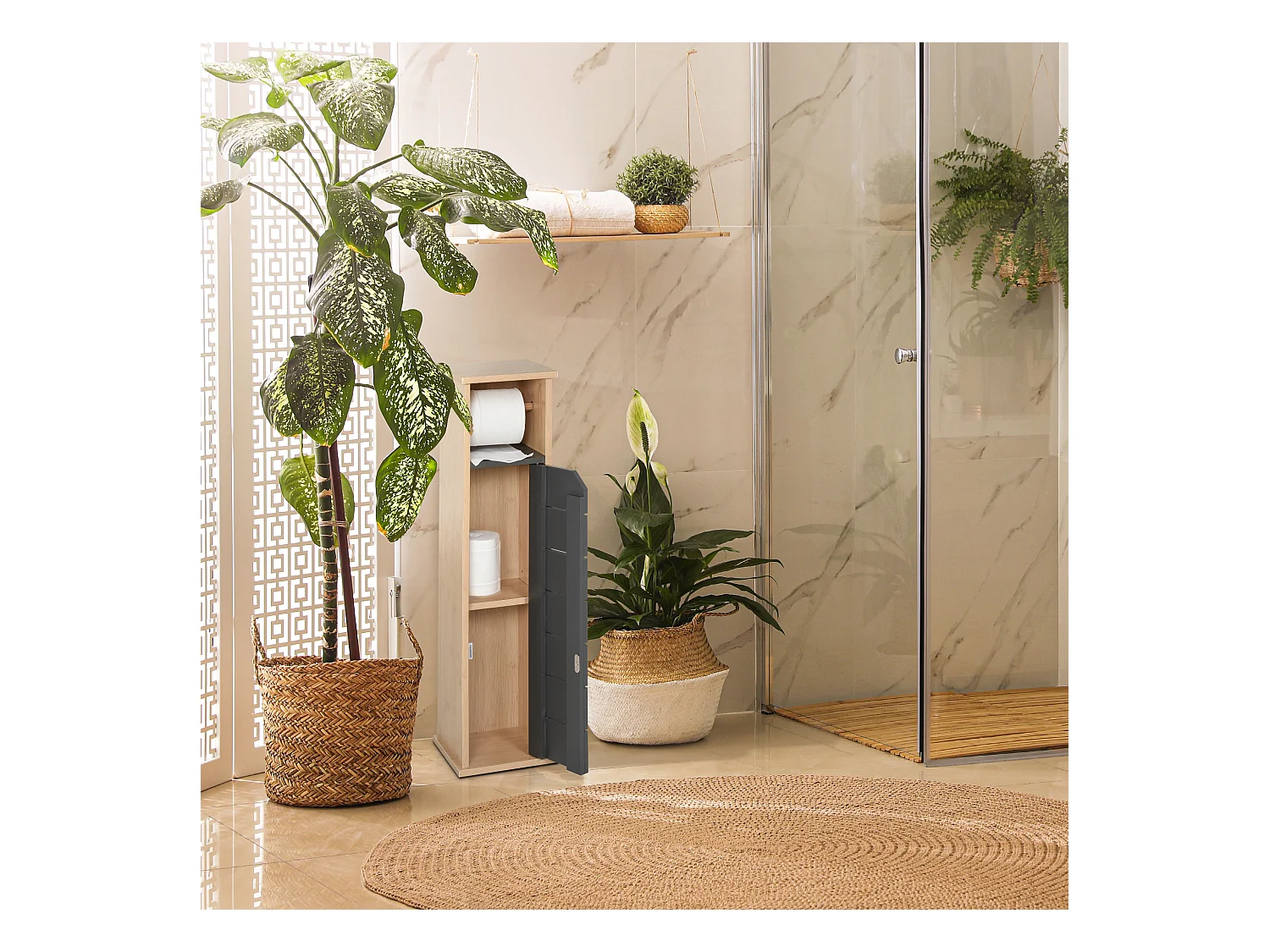 Mobiletto a colonna per bagno bambù e legno grigio