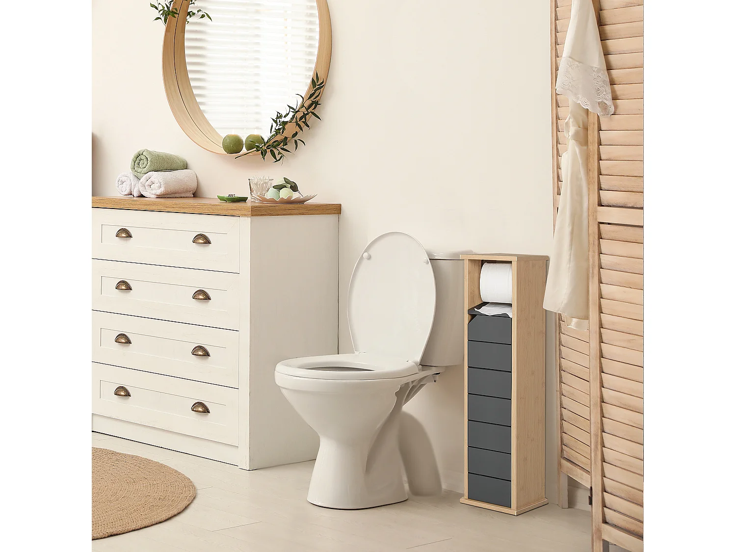 Mobiletto a colonna per bagno bambù e legno grigio