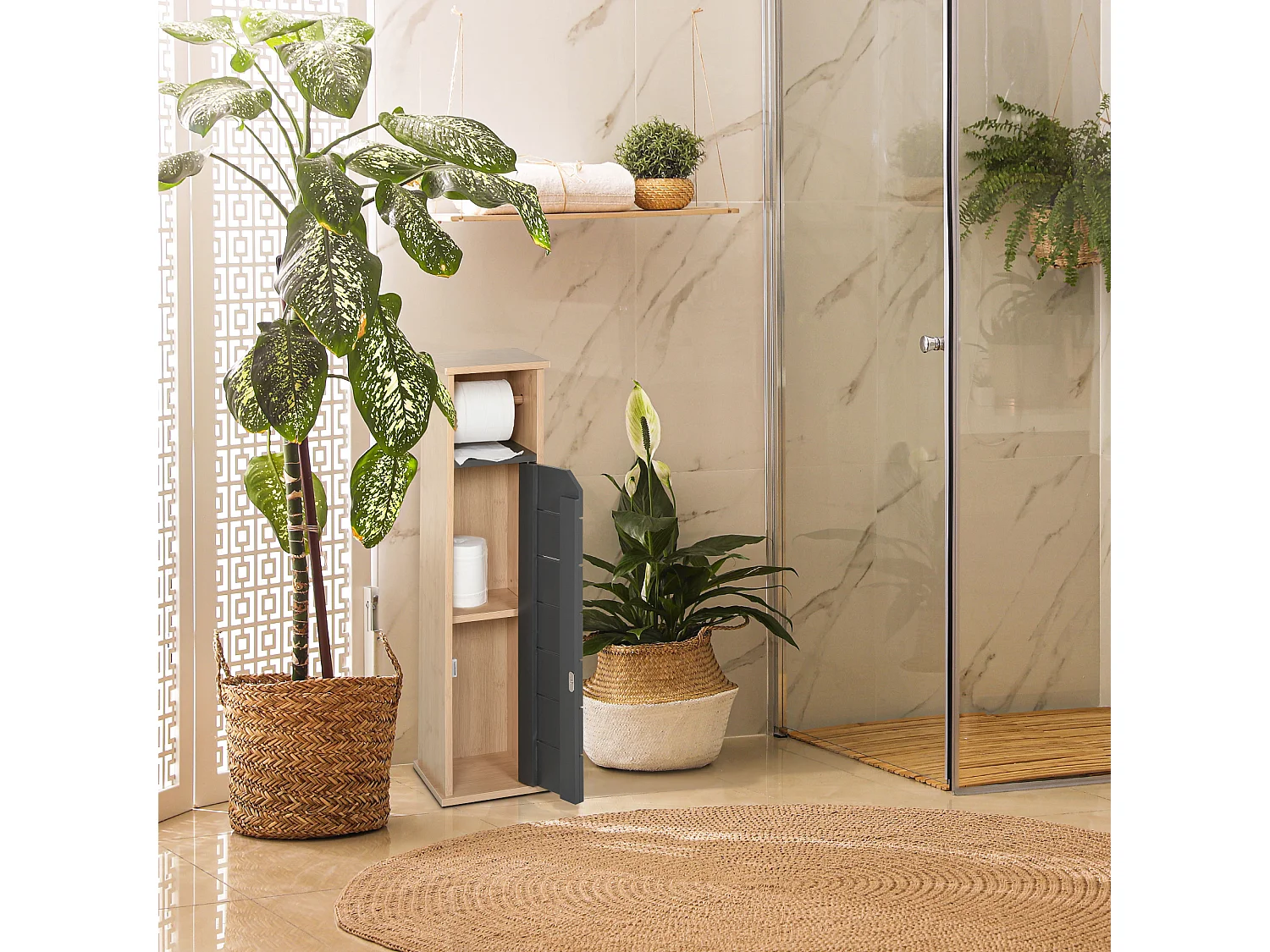 Mobiletto a colonna per bagno bambù e legno grigio