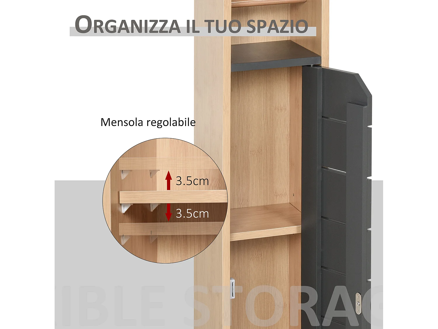 Mobiletto a colonna per bagno bambù e legno grigio