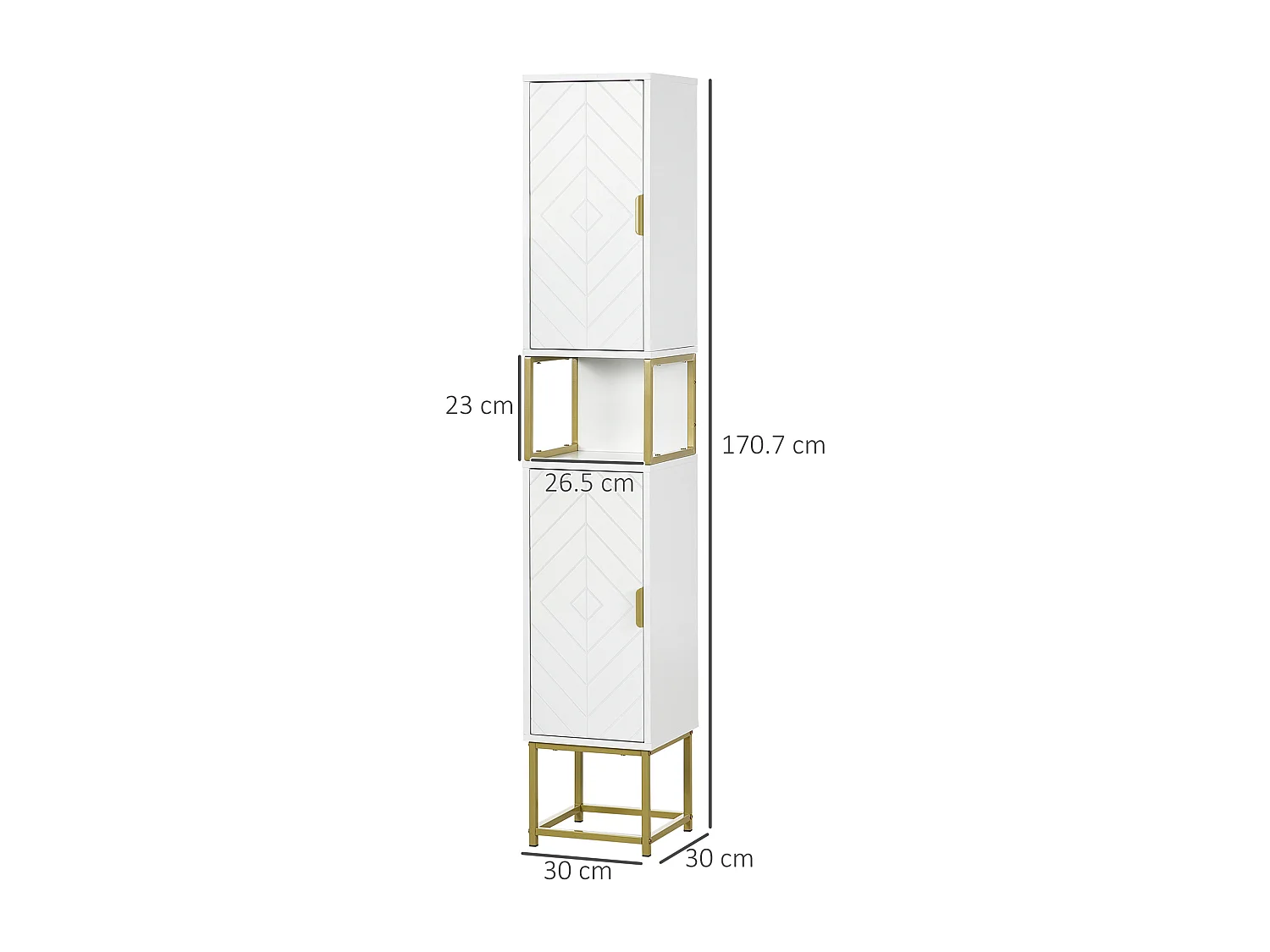Colonna bagno con 2 armadietti in mdf e acciaio bianco e oro