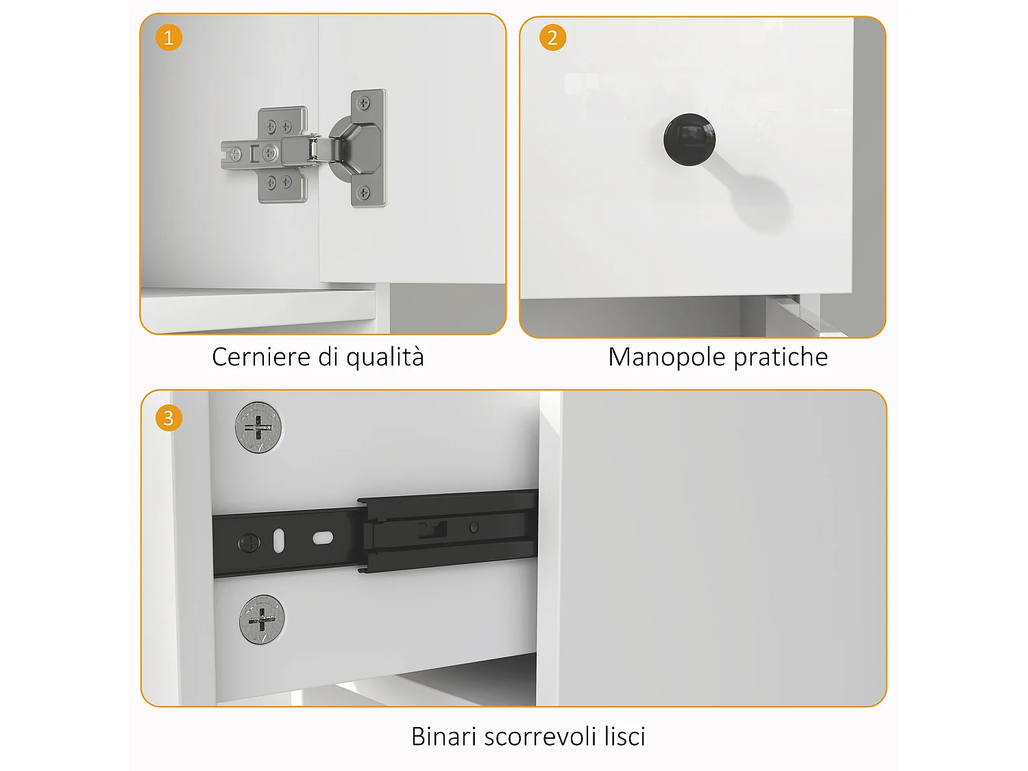 Colonna bagno con 2 armadietti, 3 ripiani aperti e cassetto bianco