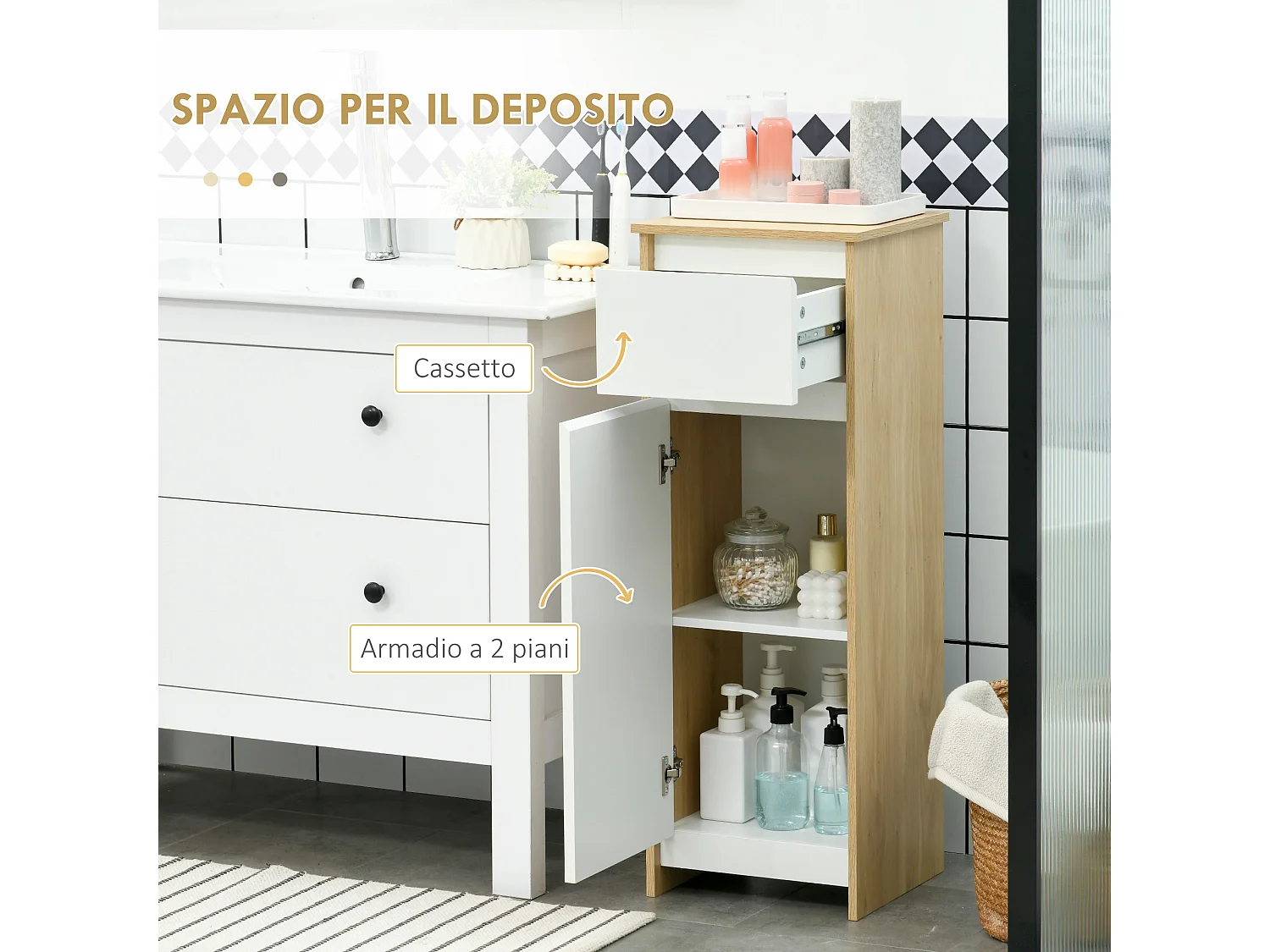 Mobile bagno con cassetto e ripiano regolabile interno in mdf
