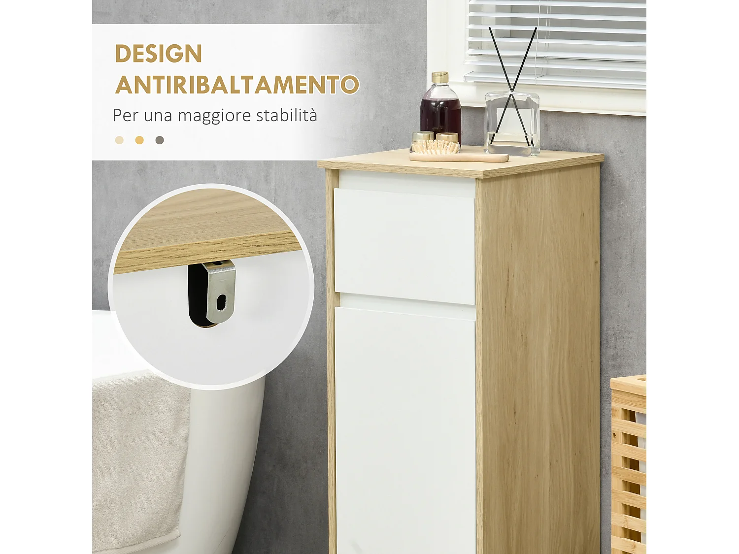 Mobile bagno con cassetto e ripiano regolabile interno in mdf