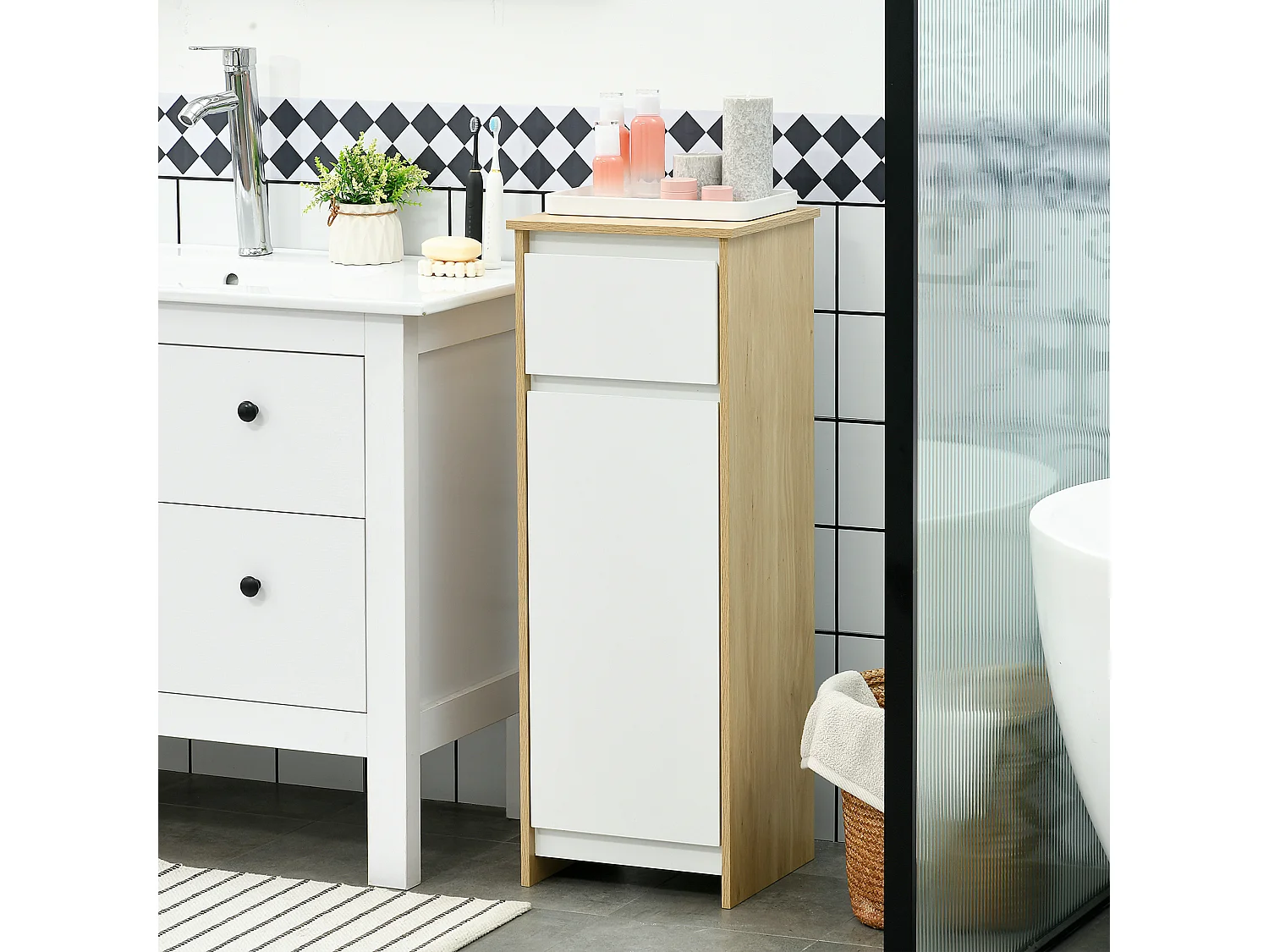 Mobile bagno con cassetto e ripiano regolabile interno in mdf