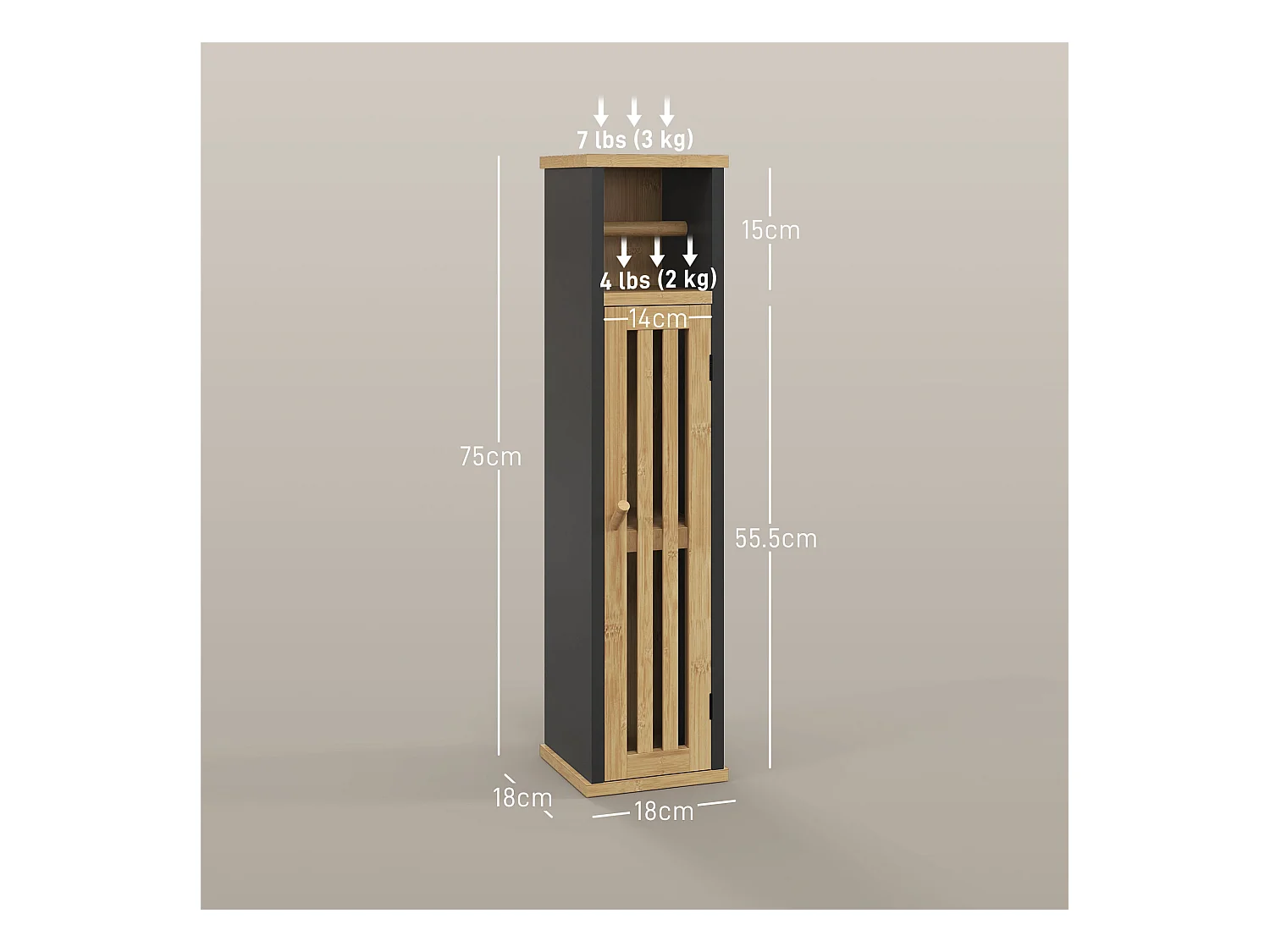 Mobiletto bagno con ripiano aperto e armadietto in bambù e mdf nero