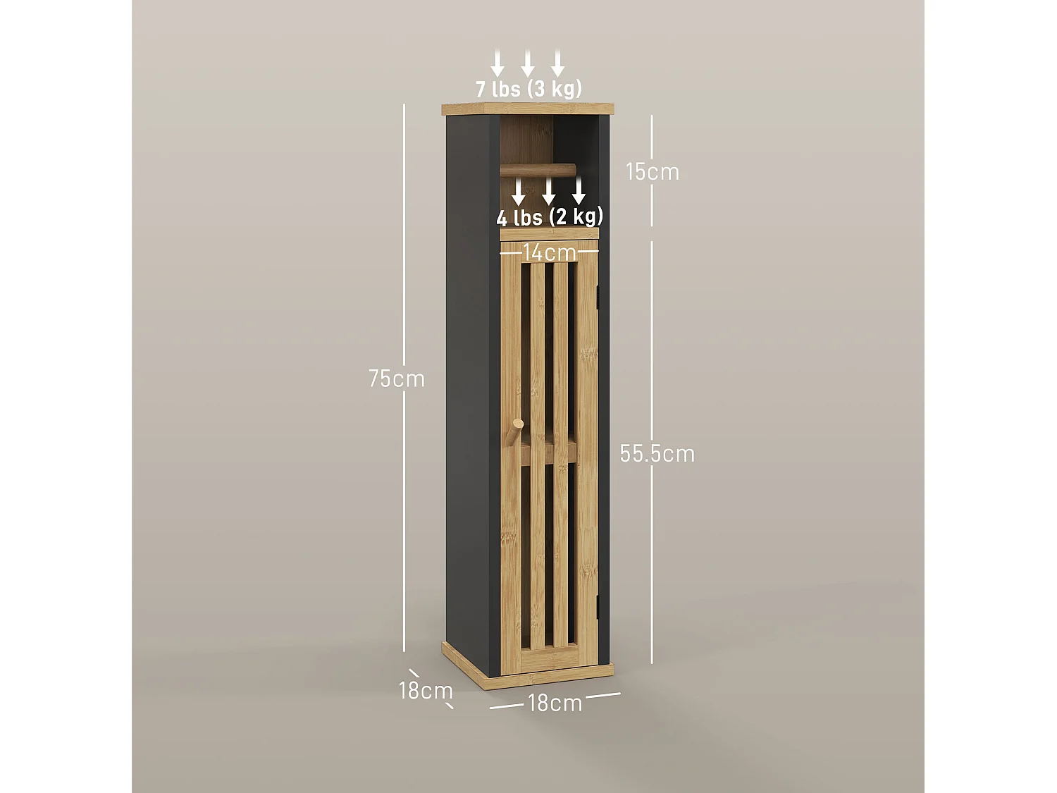 Mobiletto bagno con ripiano aperto e armadietto in bambù e mdf nero