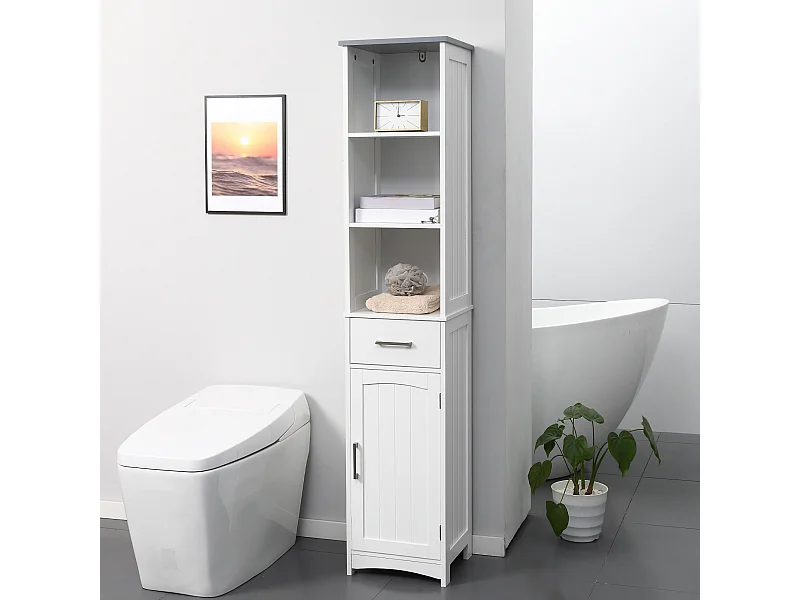 Armadietto bagno scaffale 3 ripiani 1 cassetto 1 armadietto