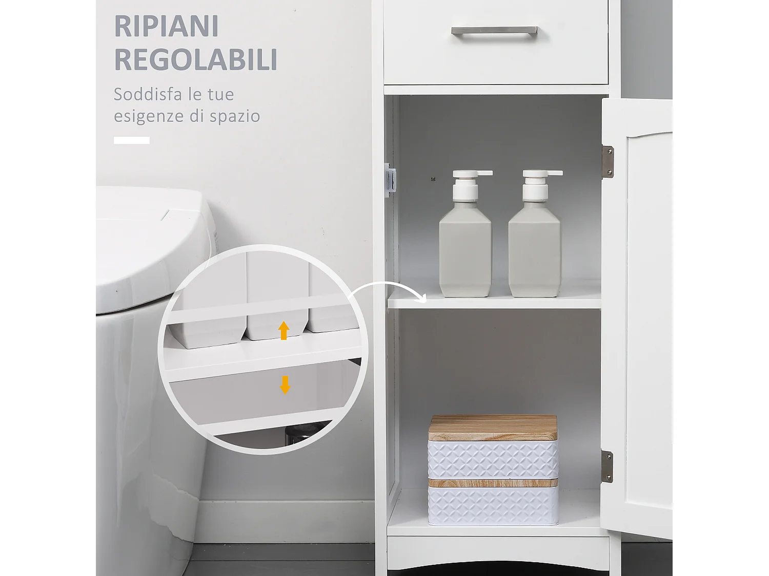 Armadietto bagno scaffale 3 ripiani 1 cassetto 1 armadietto