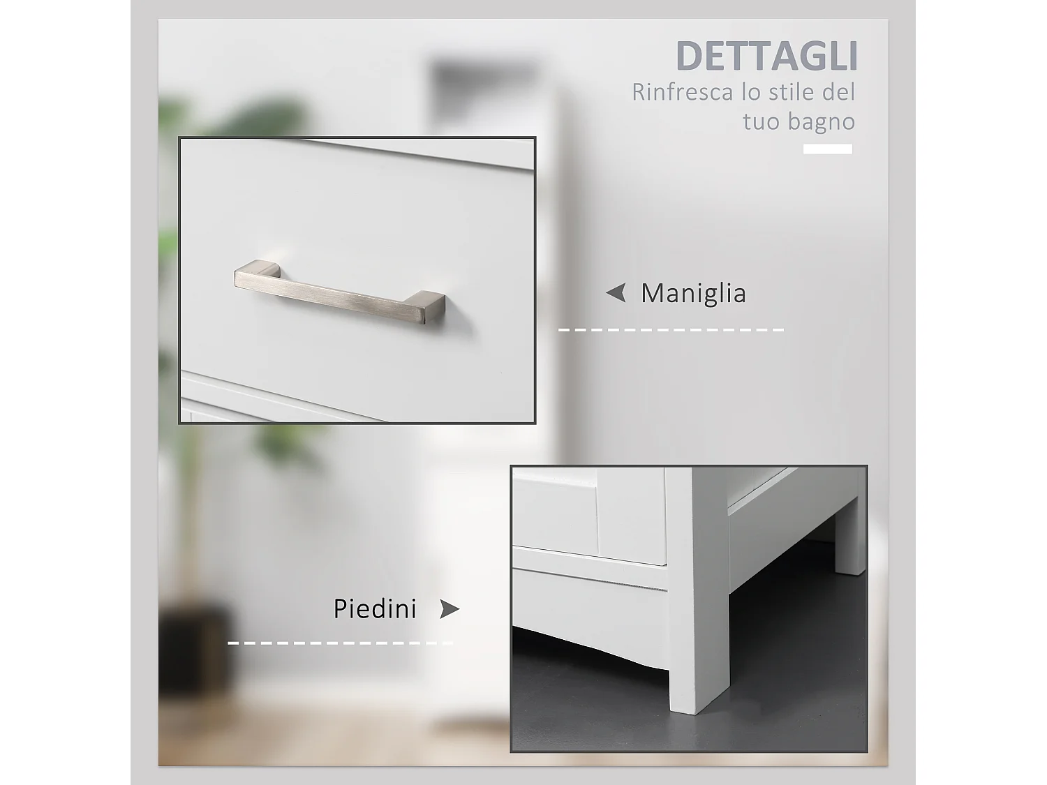 Armadietto bagno scaffale 3 ripiani 1 cassetto 1 armadietto