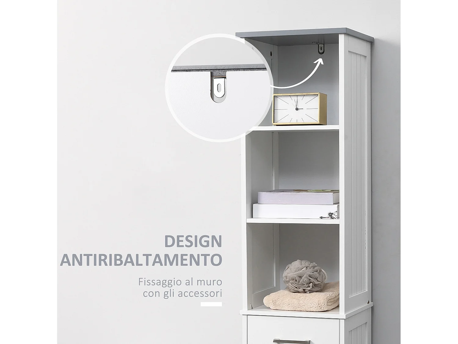 Armadietto bagno scaffale 3 ripiani 1 cassetto 1 armadietto