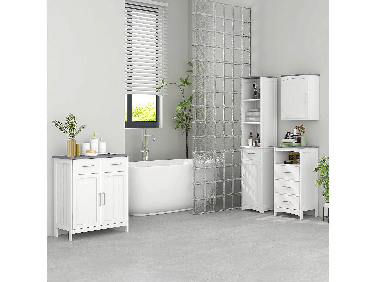 Armadietto bagno scaffale 3 ripiani 1 cassetto 1 armadietto