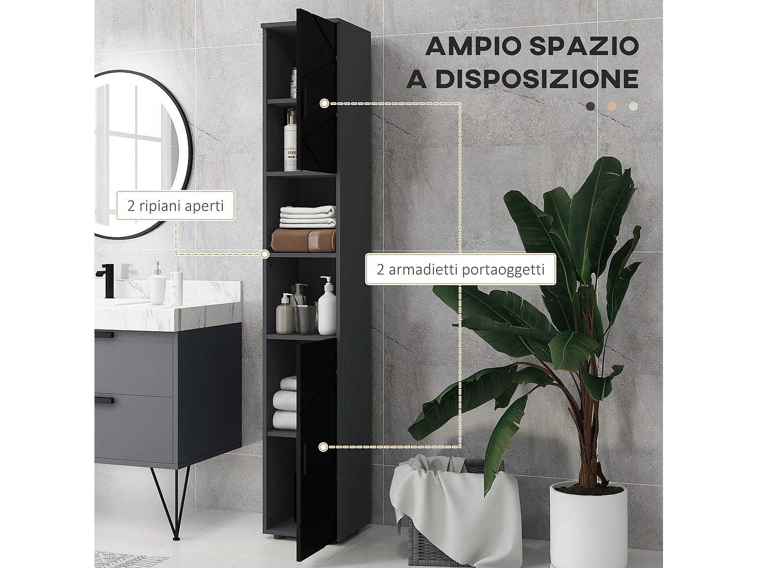 kleankin Colonna Bagno con 2 Ripiani Aperti e 2 Armadietti a 2 Livelli