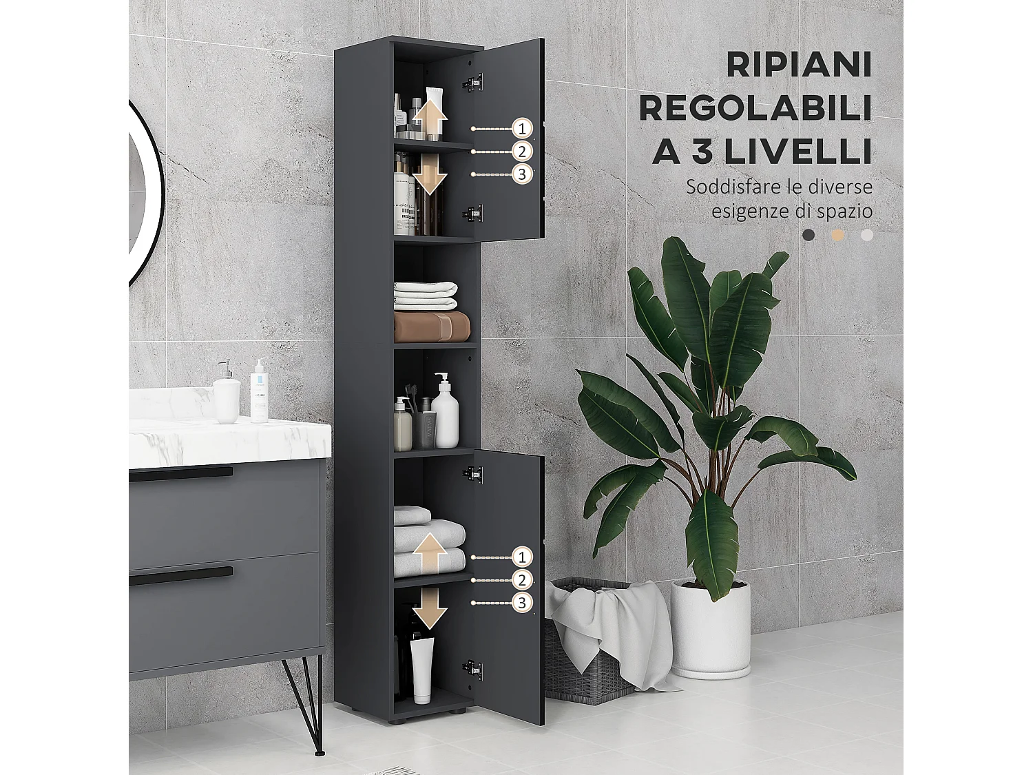 kleankin Colonna Bagno con 2 Ripiani Aperti e 2 Armadietti a 2 Livelli