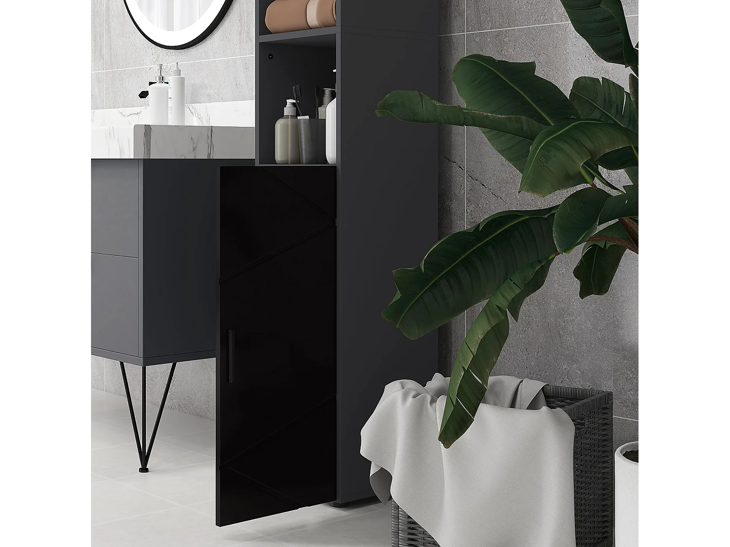 kleankin Colonna Bagno con 2 Ripiani Aperti e 2 Armadietti a 2 Livelli