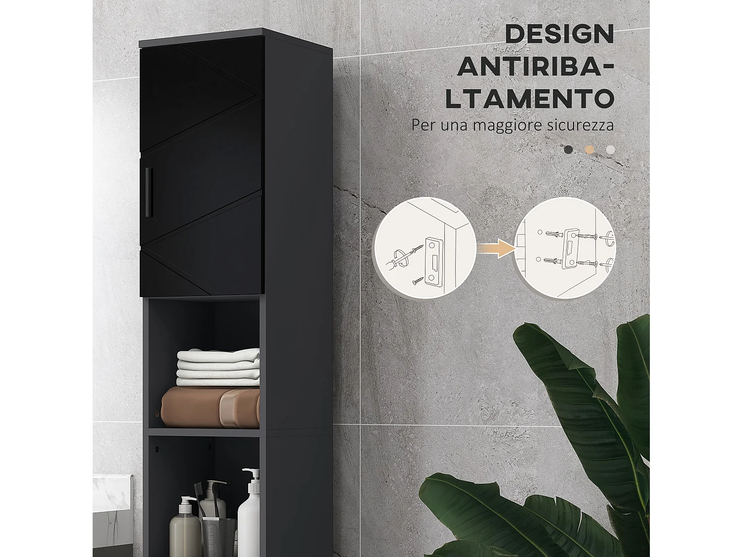 kleankin Colonna Bagno con 2 Ripiani Aperti e 2 Armadietti a 2 Livelli