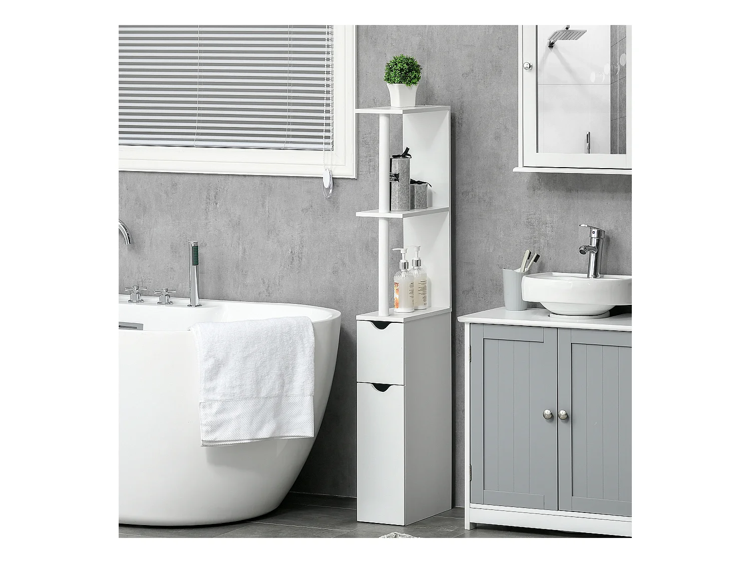 Mobile bagno 2 armadietti 2 ripiani 15.2x29.8x118 cm bianco