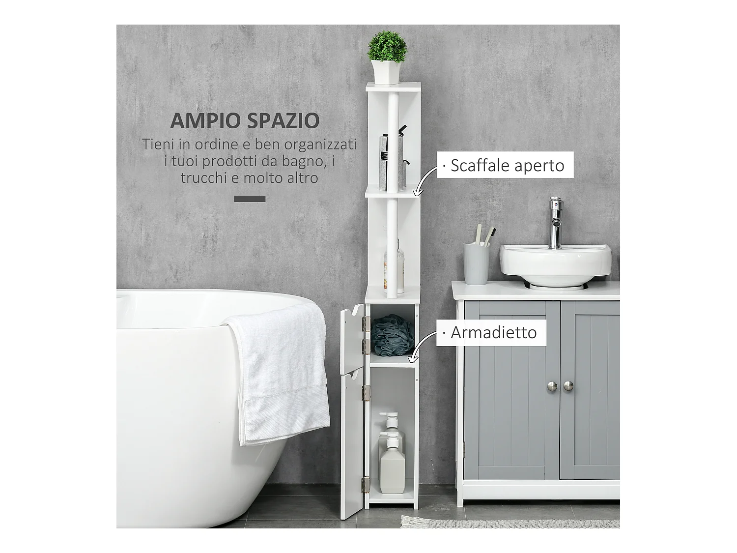 Mobile bagno 2 armadietti 2 ripiani 15.2x29.8x118 cm bianco