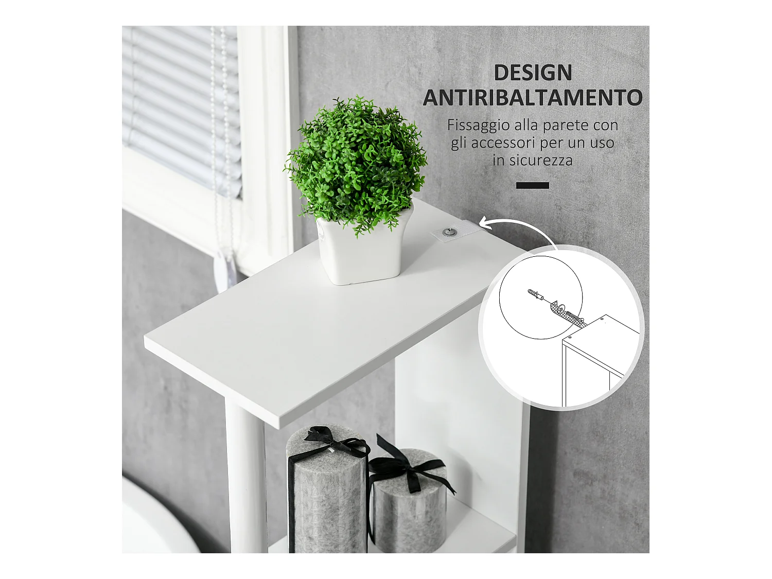 Mobile bagno 2 armadietti 2 ripiani 15.2x29.8x118 cm bianco
