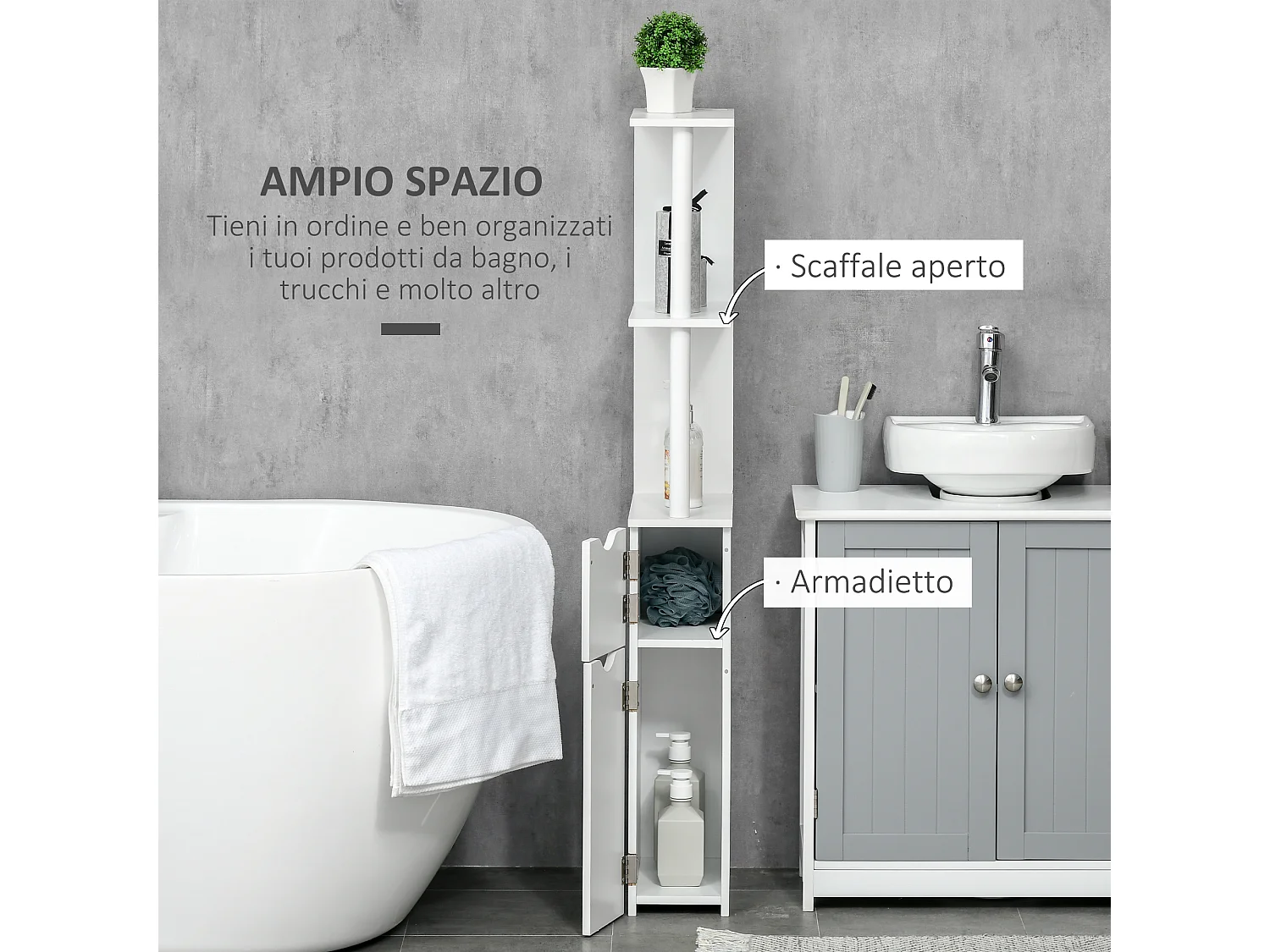 Mobile bagno 2 armadietti 2 ripiani 15.2x29.8x118 cm bianco