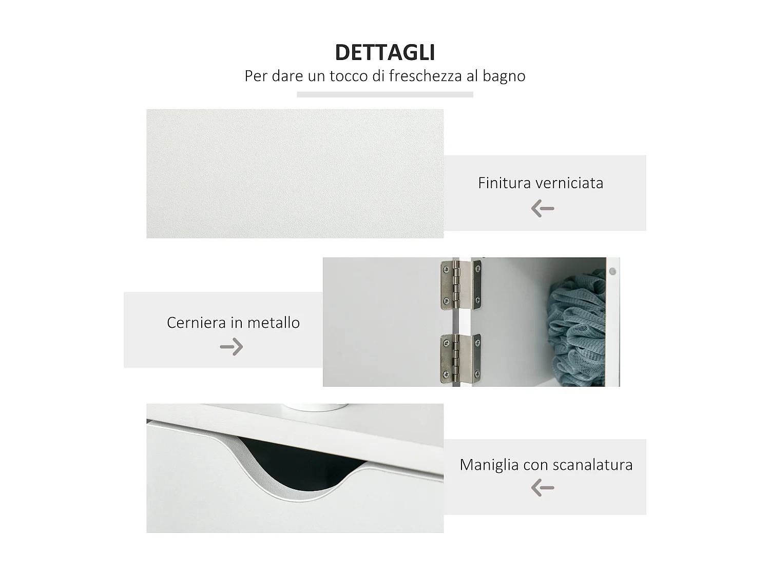 Mobile bagno 2 armadietti 2 ripiani 15.2x29.8x118 cm bianco