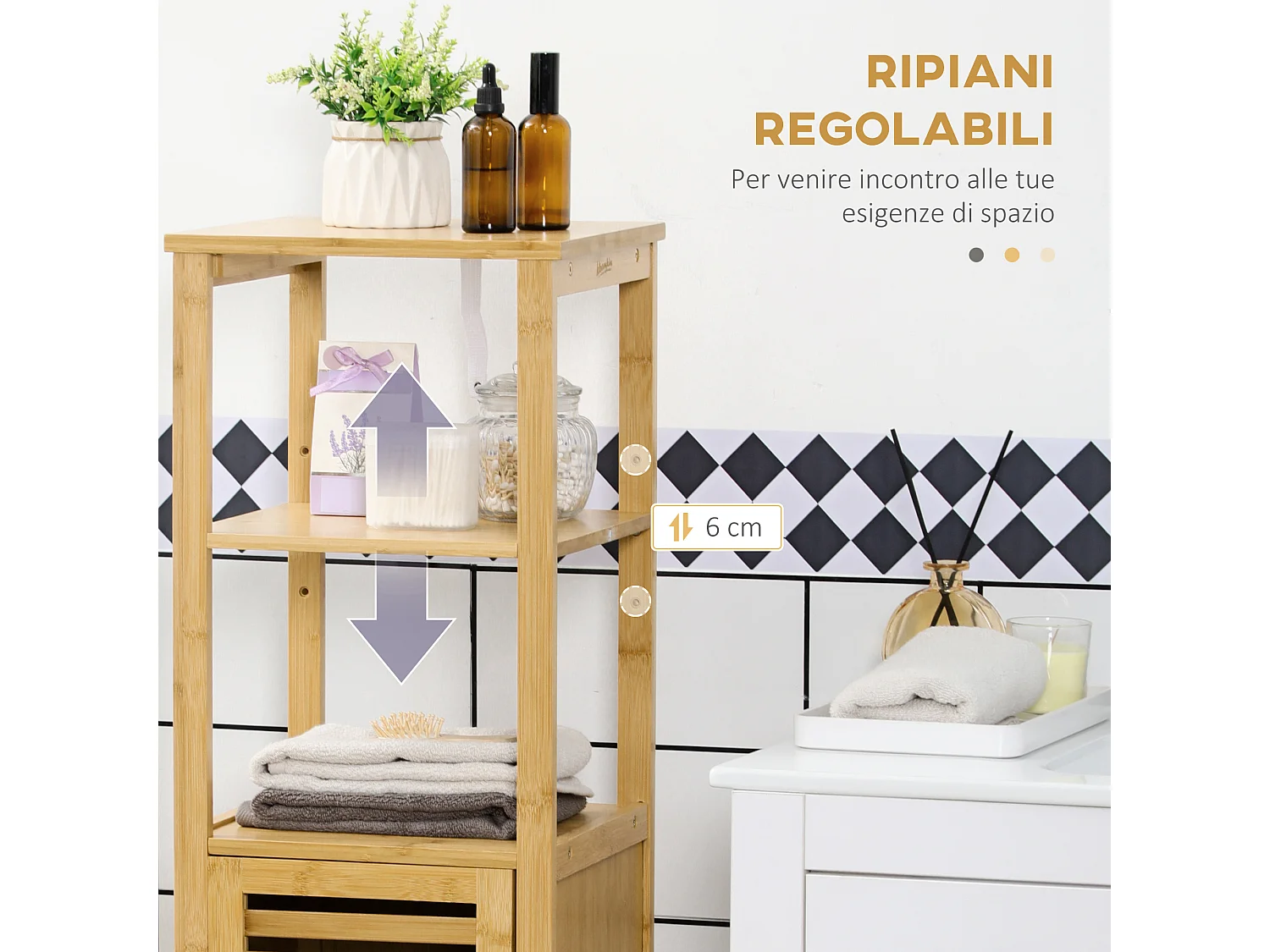 Armadietto bagno con 2 ripiani aperti e armadietto 2 livelli