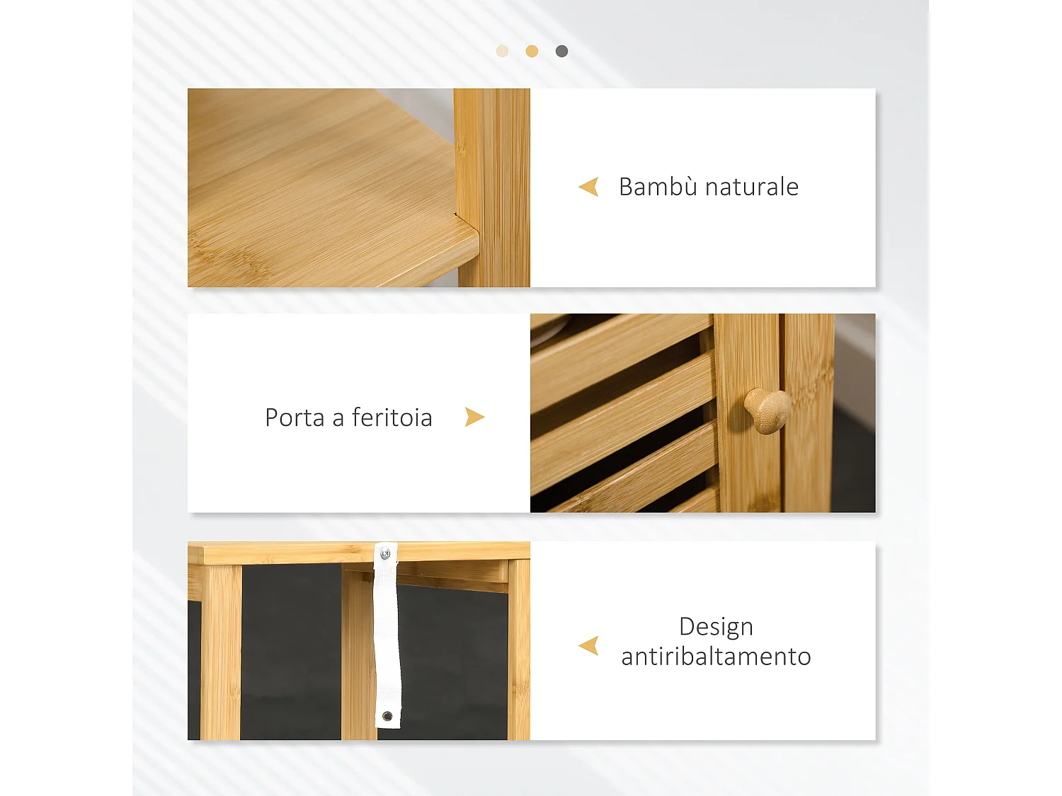 Armadietto bagno con 2 ripiani aperti e armadietto 2 livelli