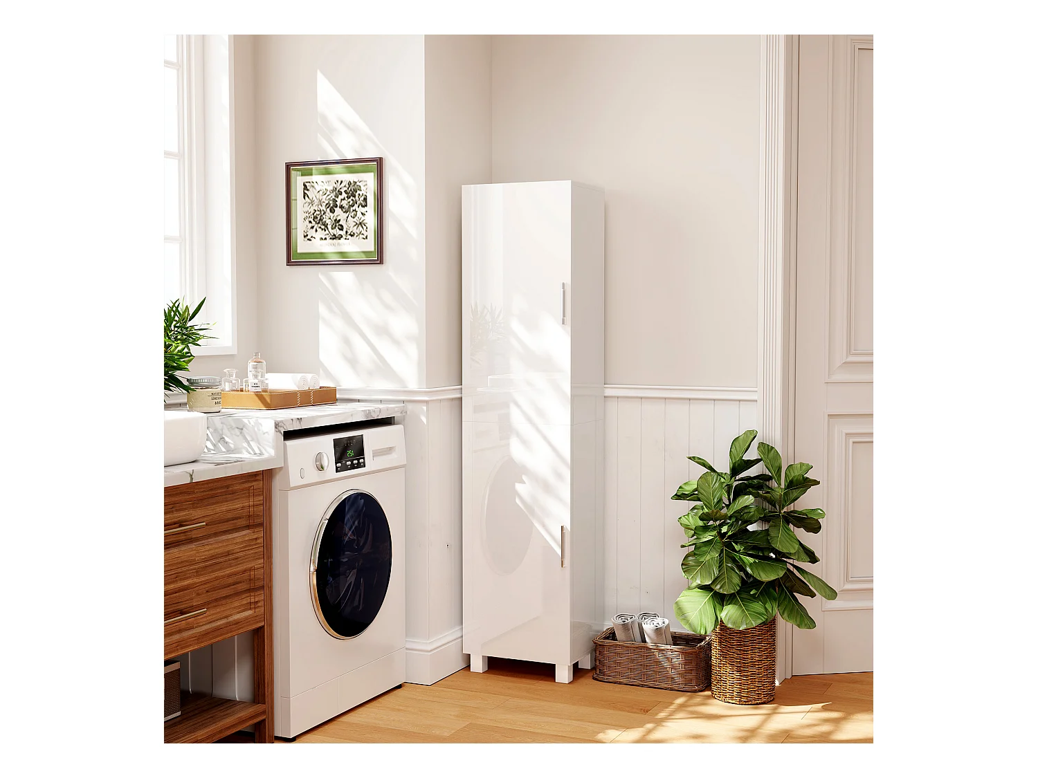 Colonna bagno moderna con 2 armadietti e ripiani regolabili bianco