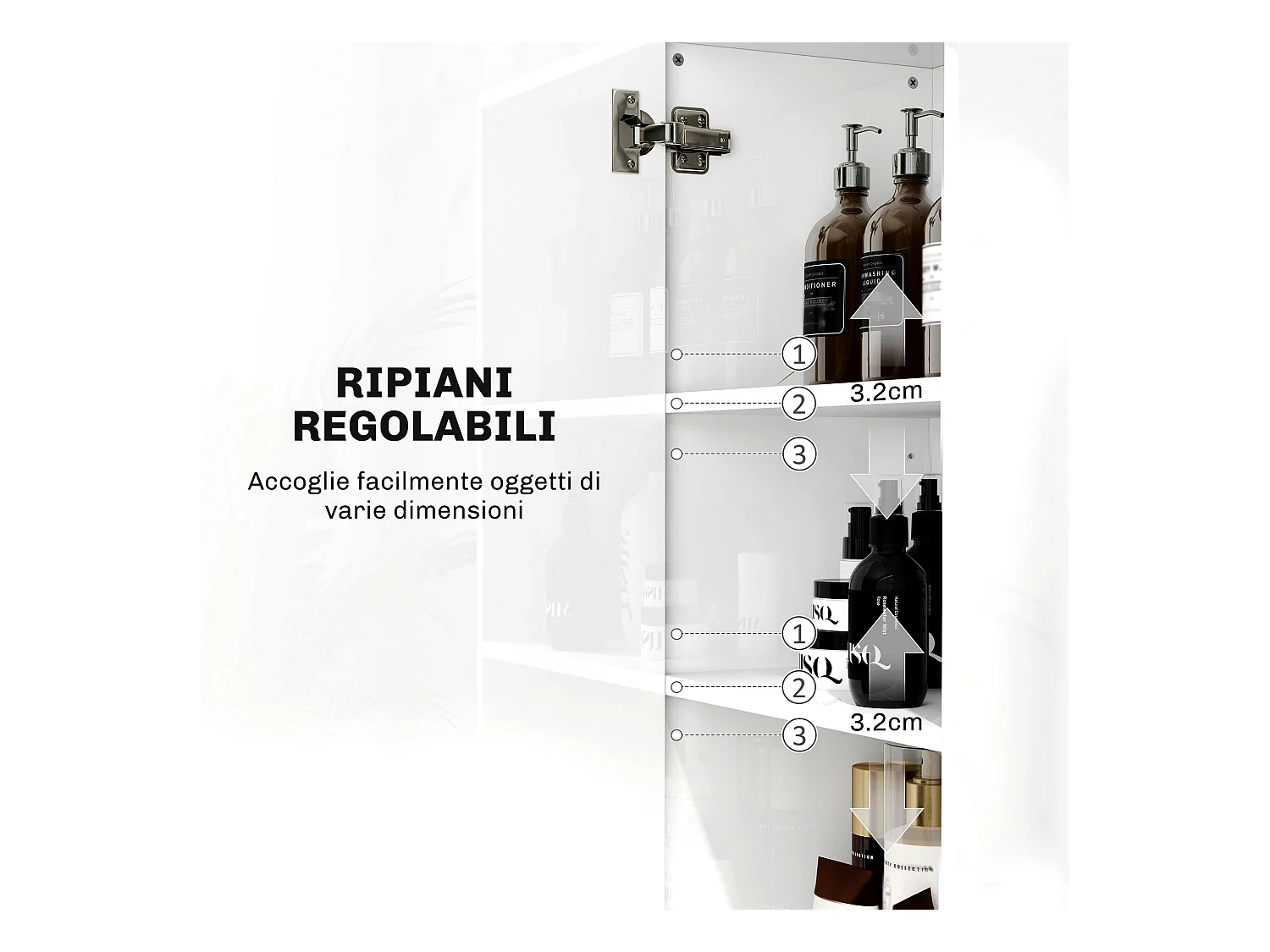 Colonna bagno moderna con 2 armadietti e ripiani regolabili bianco