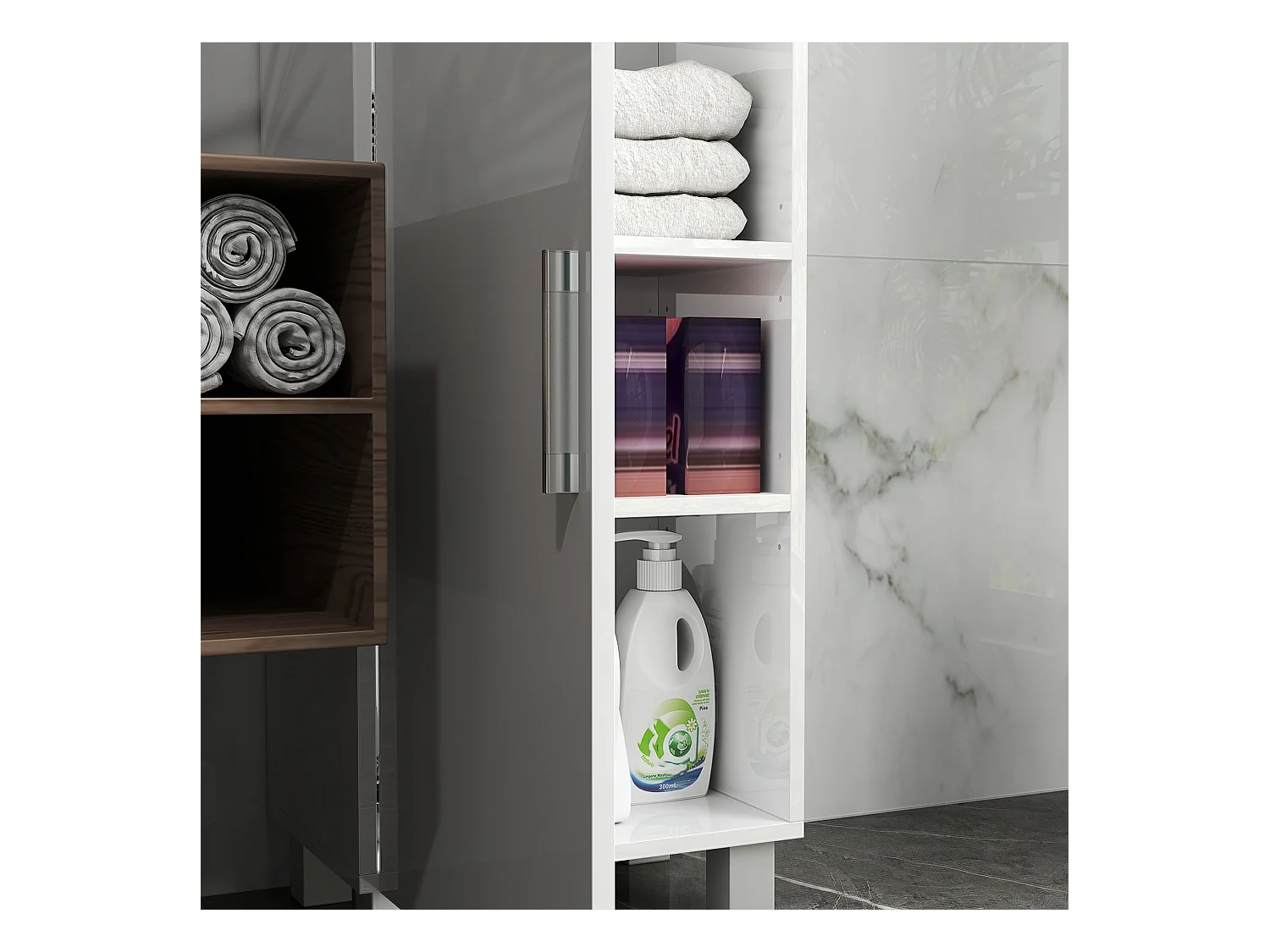 Colonna bagno moderna con 2 armadietti e ripiani regolabili bianco