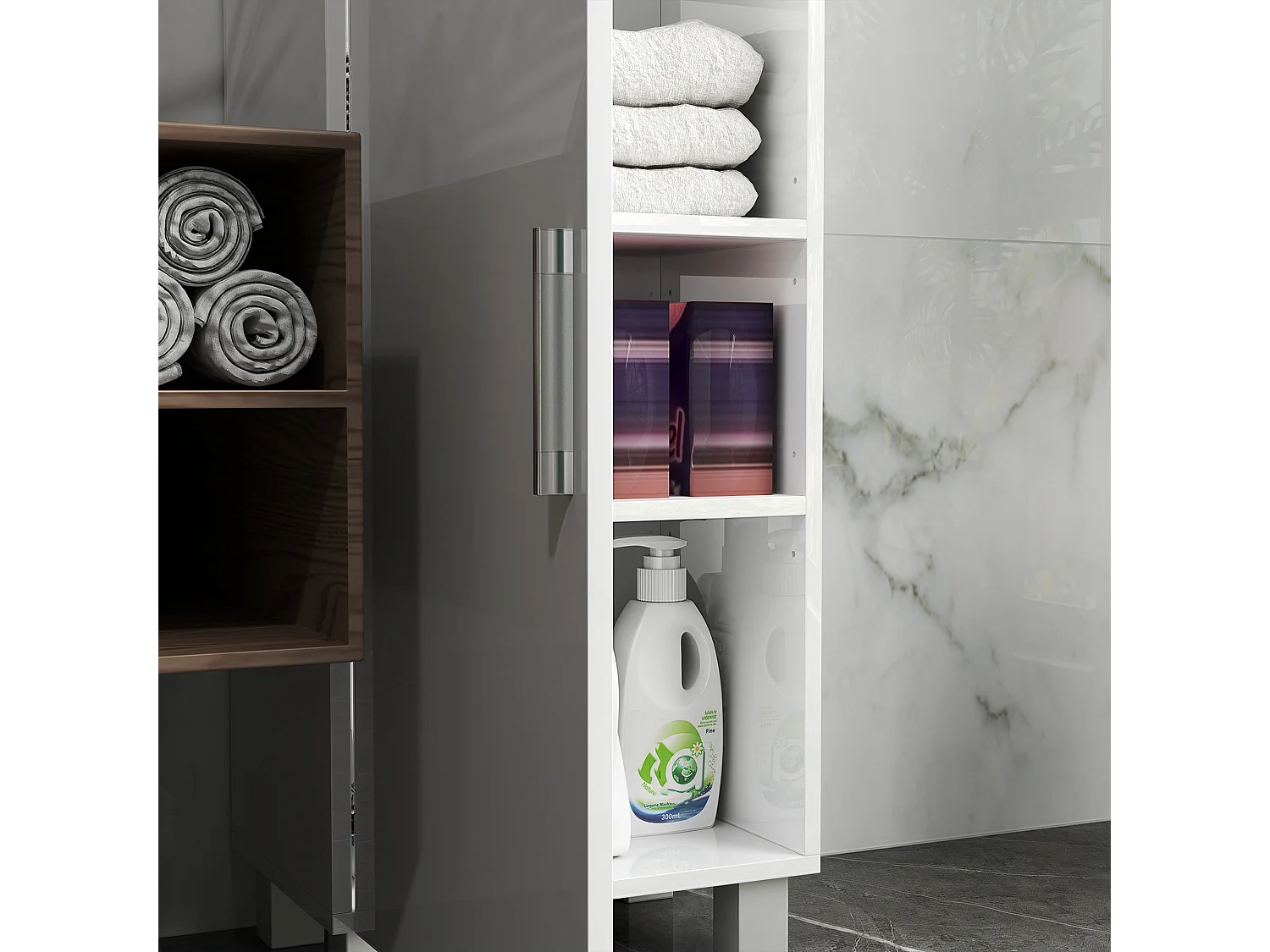 Colonna bagno moderna con 2 armadietti e ripiani regolabili bianco