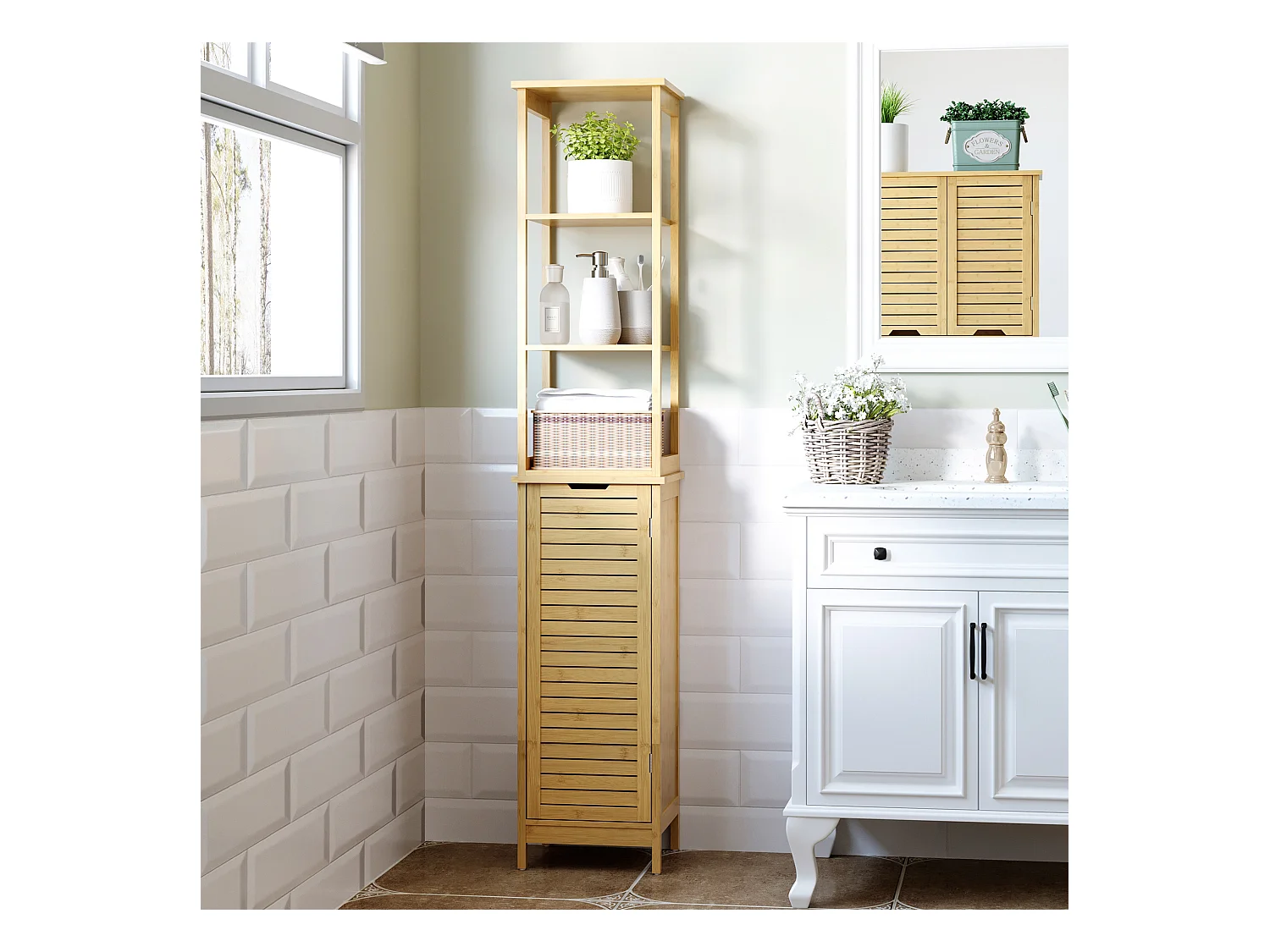 Mobile bagno 3 ripiani 1 credenza design a doghe bambù