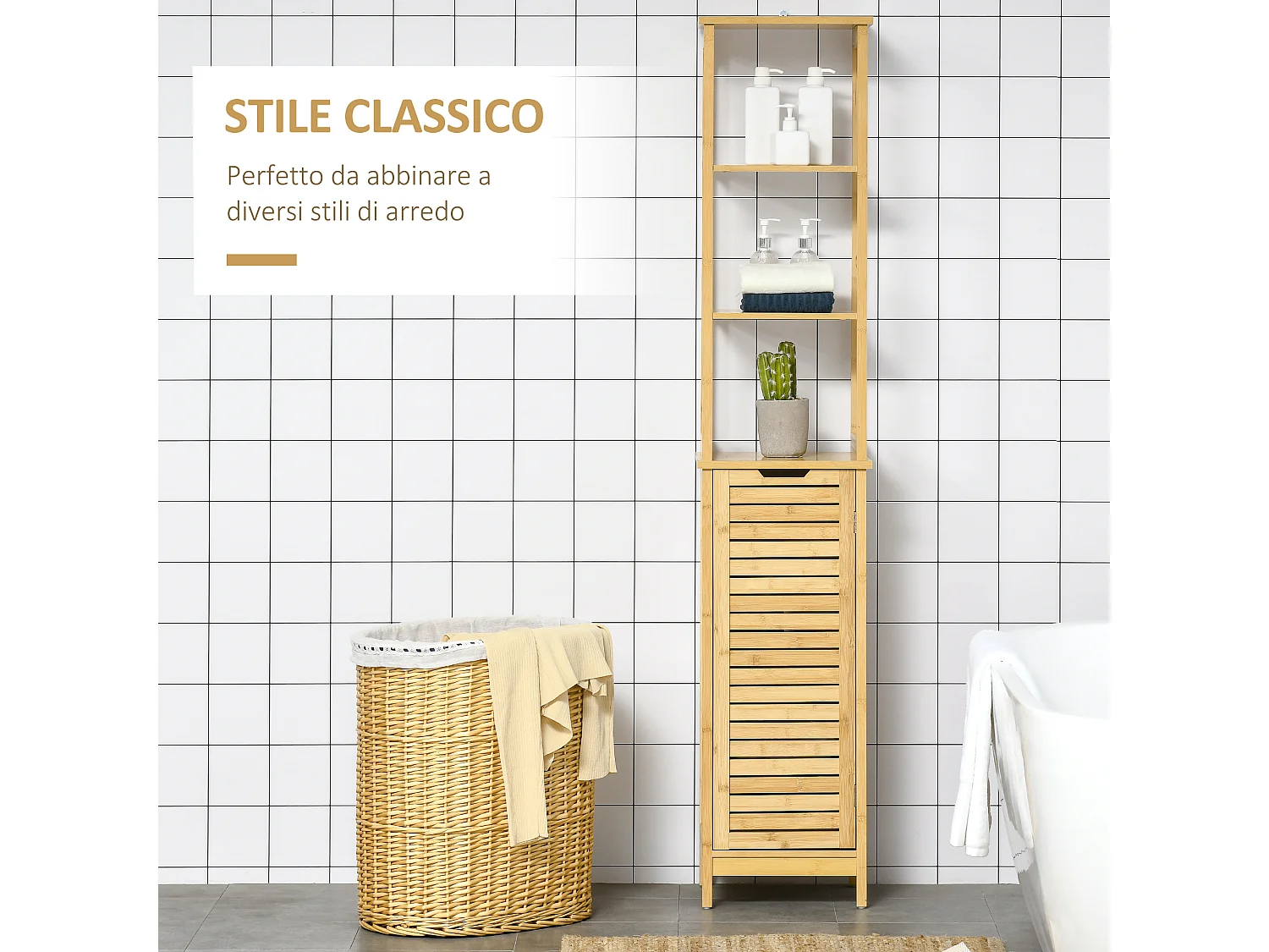 Mobile bagno 3 ripiani 1 credenza design a doghe bambù