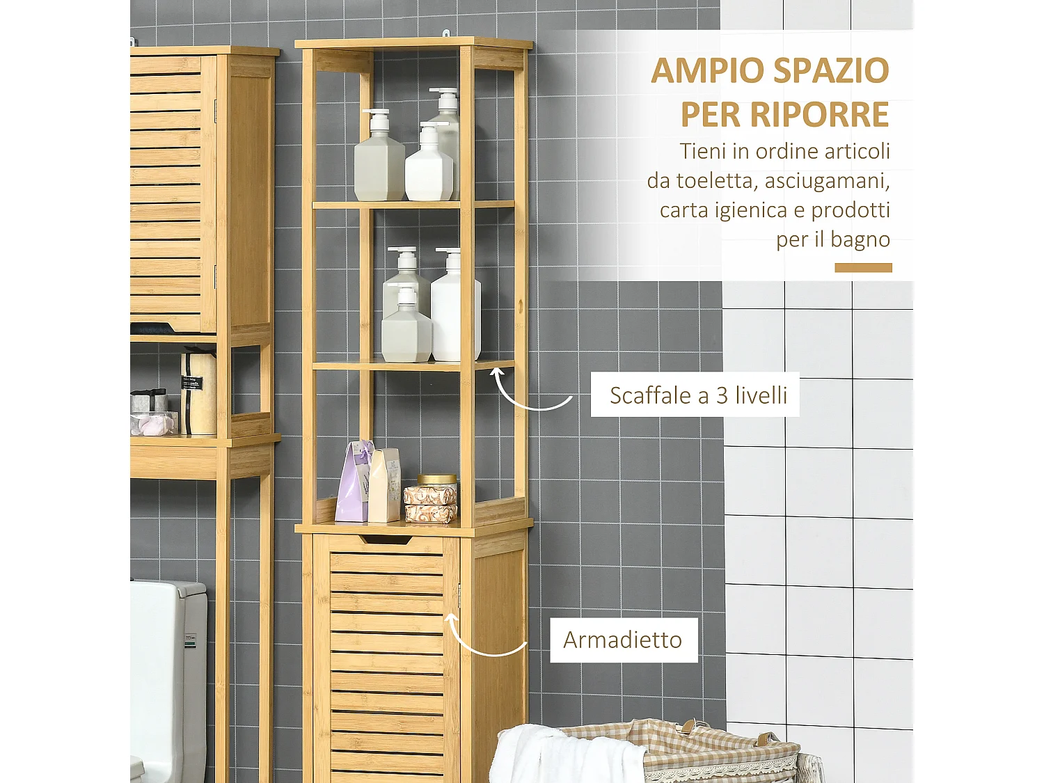 Mobile bagno 3 ripiani 1 credenza design a doghe bambù