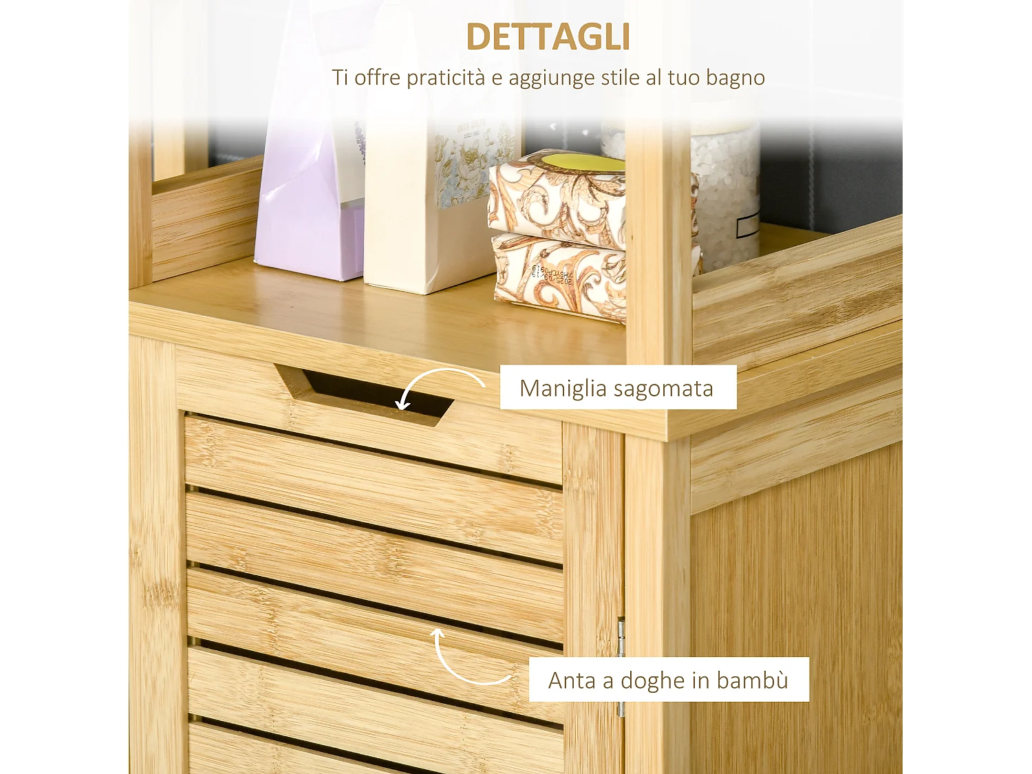 Mobile bagno 3 ripiani 1 credenza design a doghe bambù