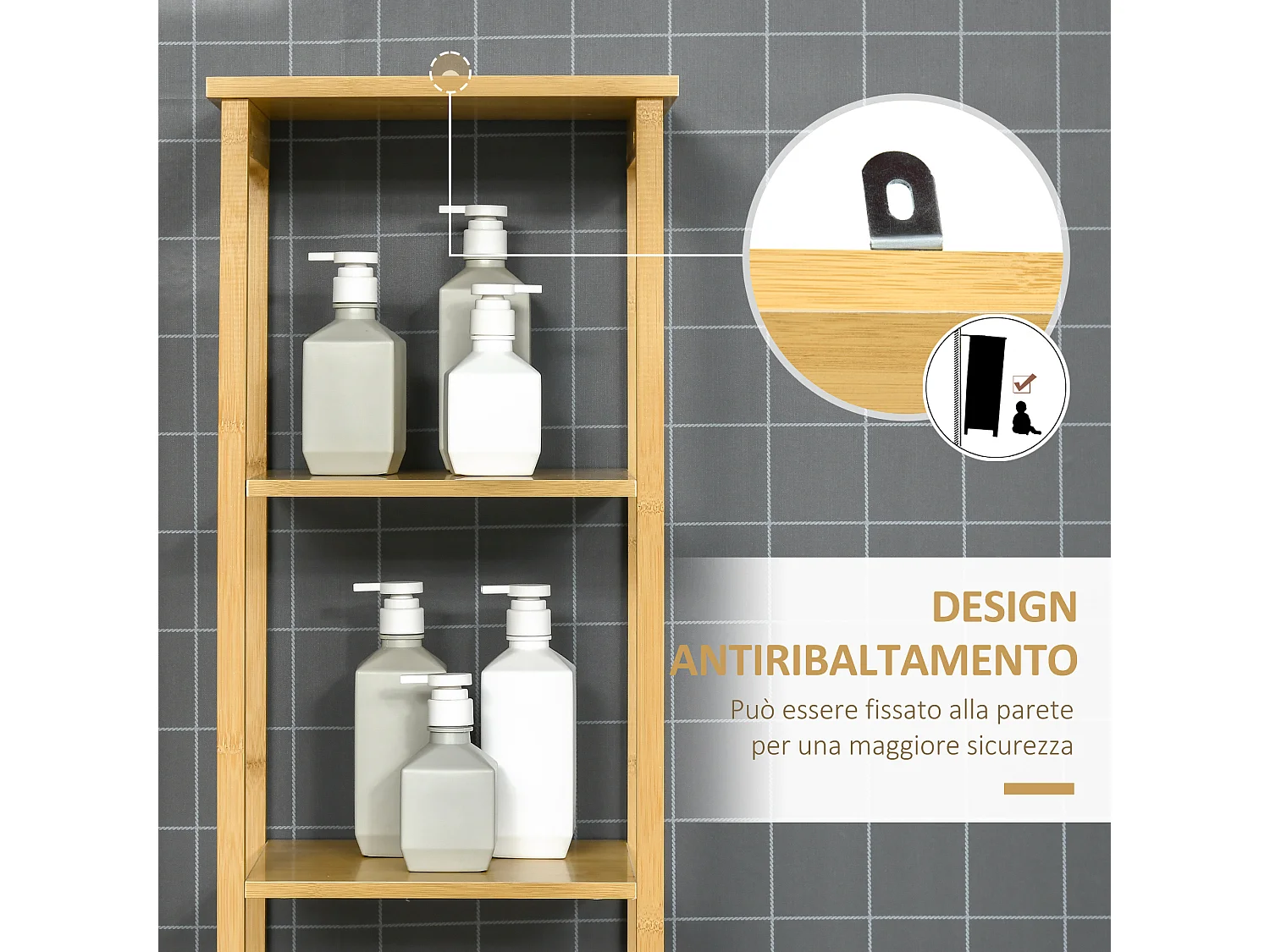 Mobile bagno 3 ripiani 1 credenza design a doghe bambù