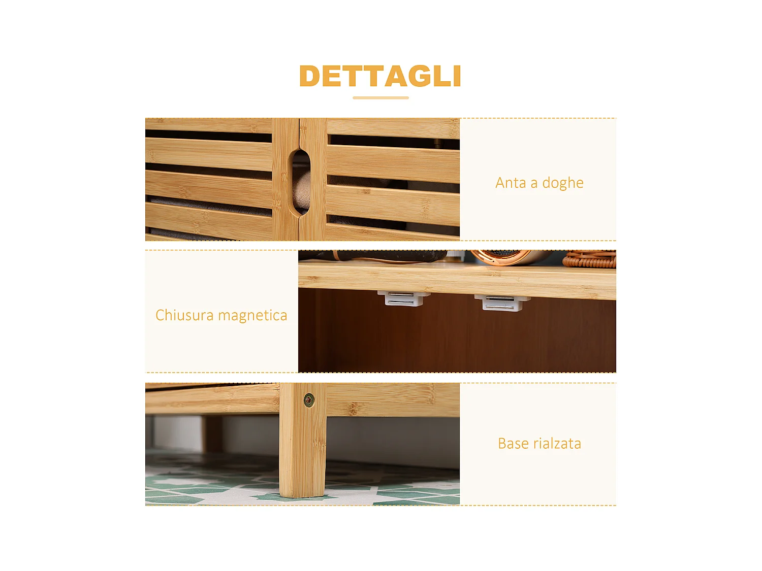 Mobile bagno con armadietto a 2 ante e ripiani in bambù