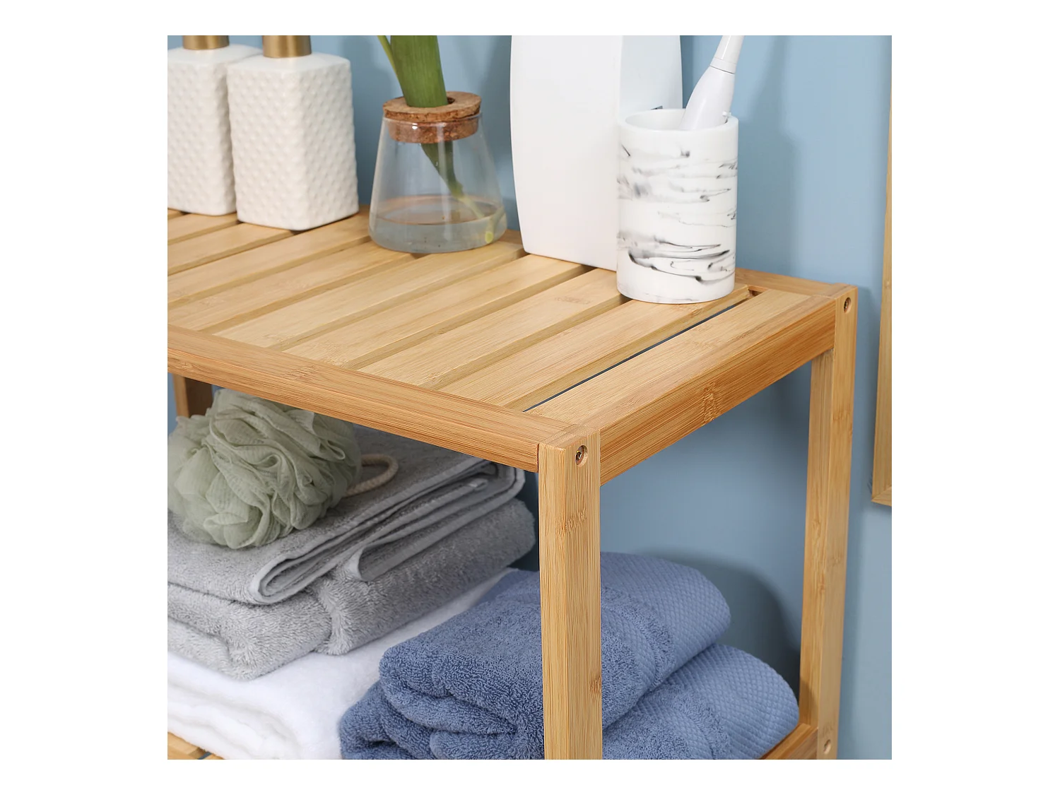 Mobile bagno con armadietto a 2 ante e ripiani in bambù