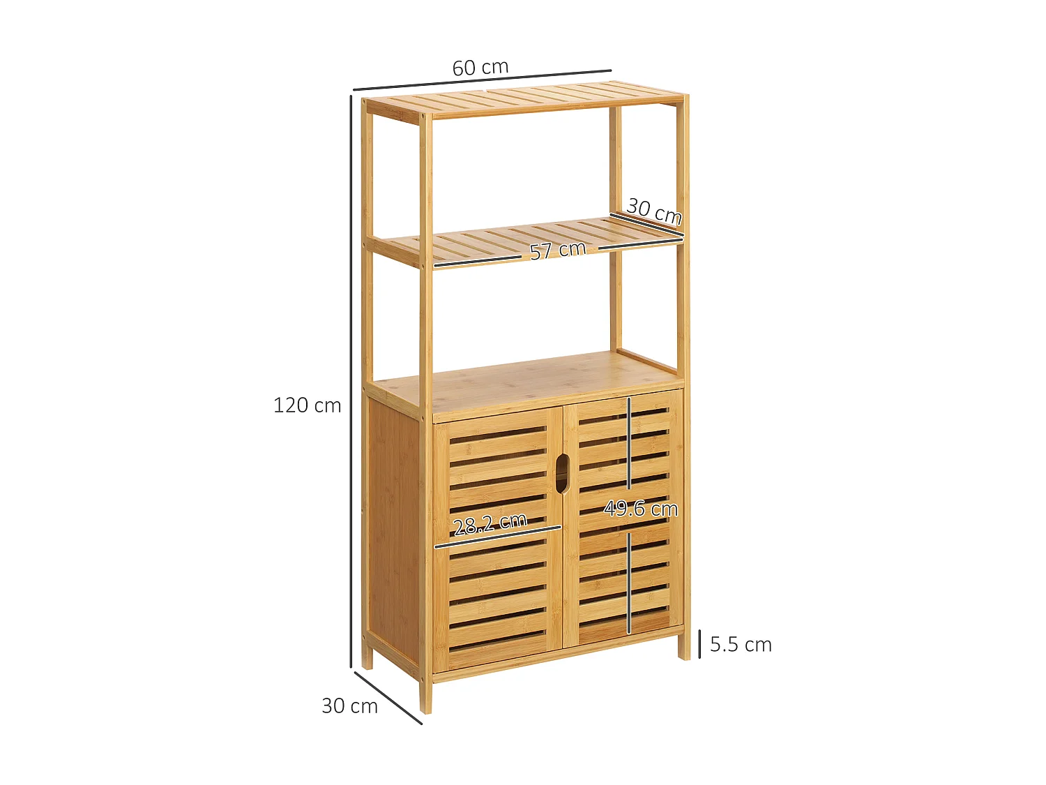 Mobile bagno con armadietto a 2 ante e ripiani in bambù