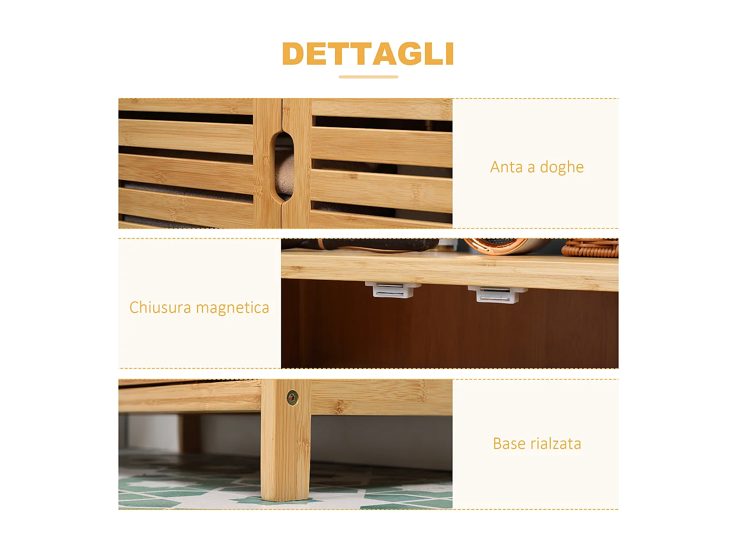 Mobile bagno con armadietto a 2 ante e ripiani in bambù