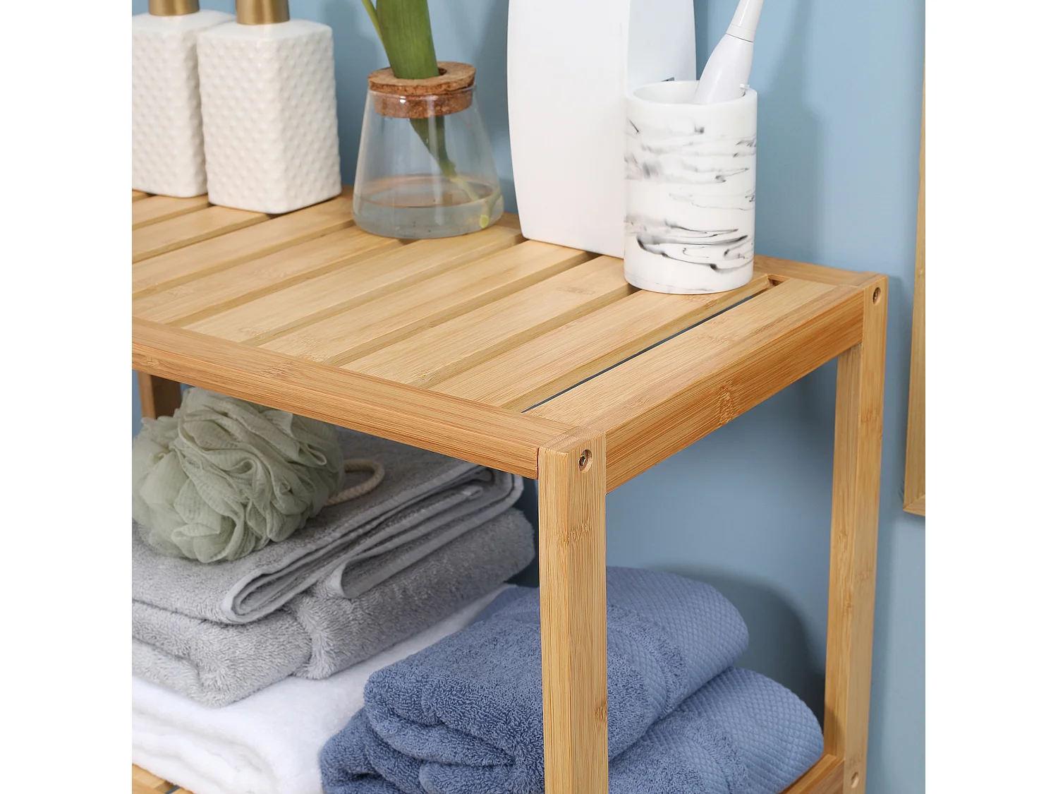 Mobile bagno con armadietto a 2 ante e ripiani in bambù