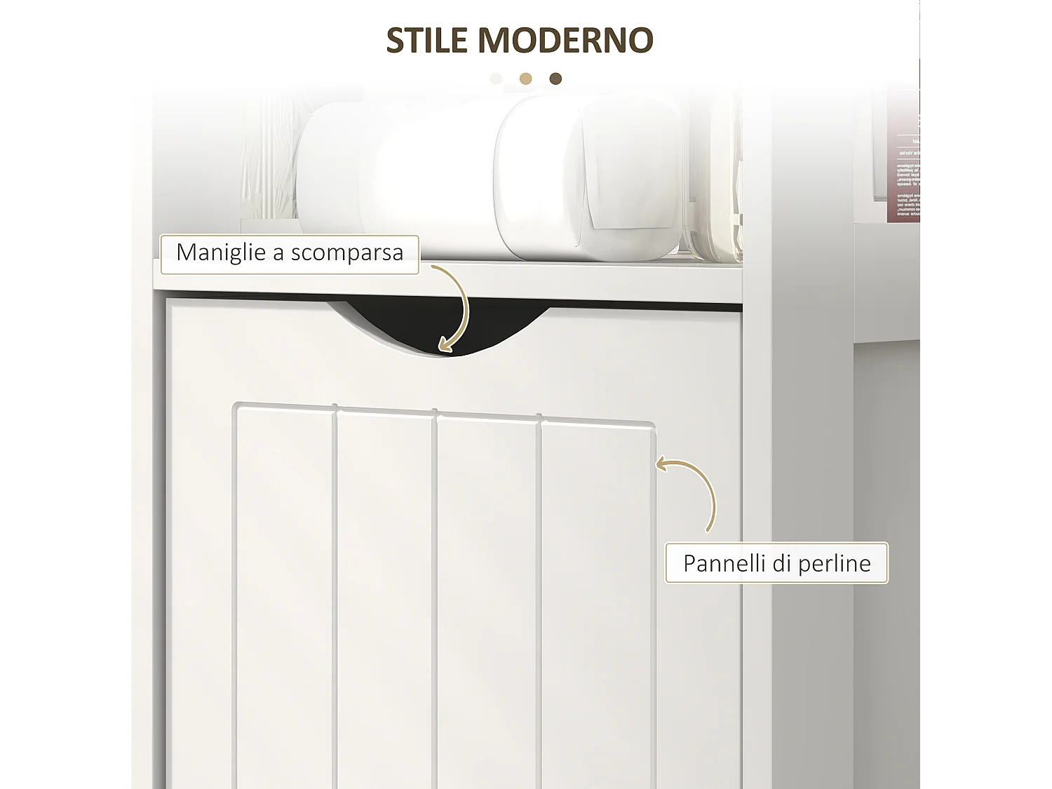 Mobile bagno con 3 ripiani aperti e 2 cassetti in legno bianco